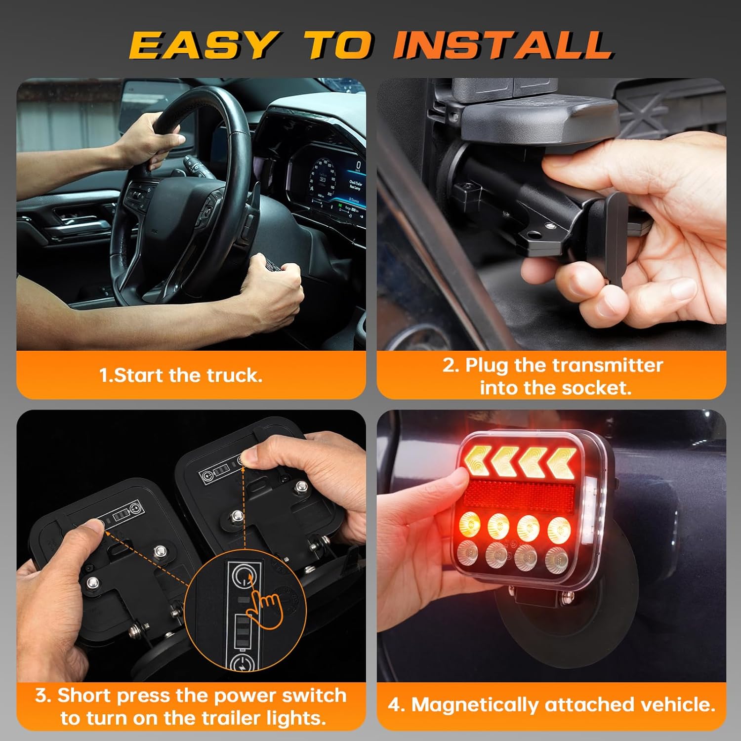 Wireless Trailer Lights, Adjustable Magnetic LED Trailer Lights with Reflectors, Rechargeable Tow Tail Light Kit for Trucks, Boats, RVs, Campers, IP67 Waterproof