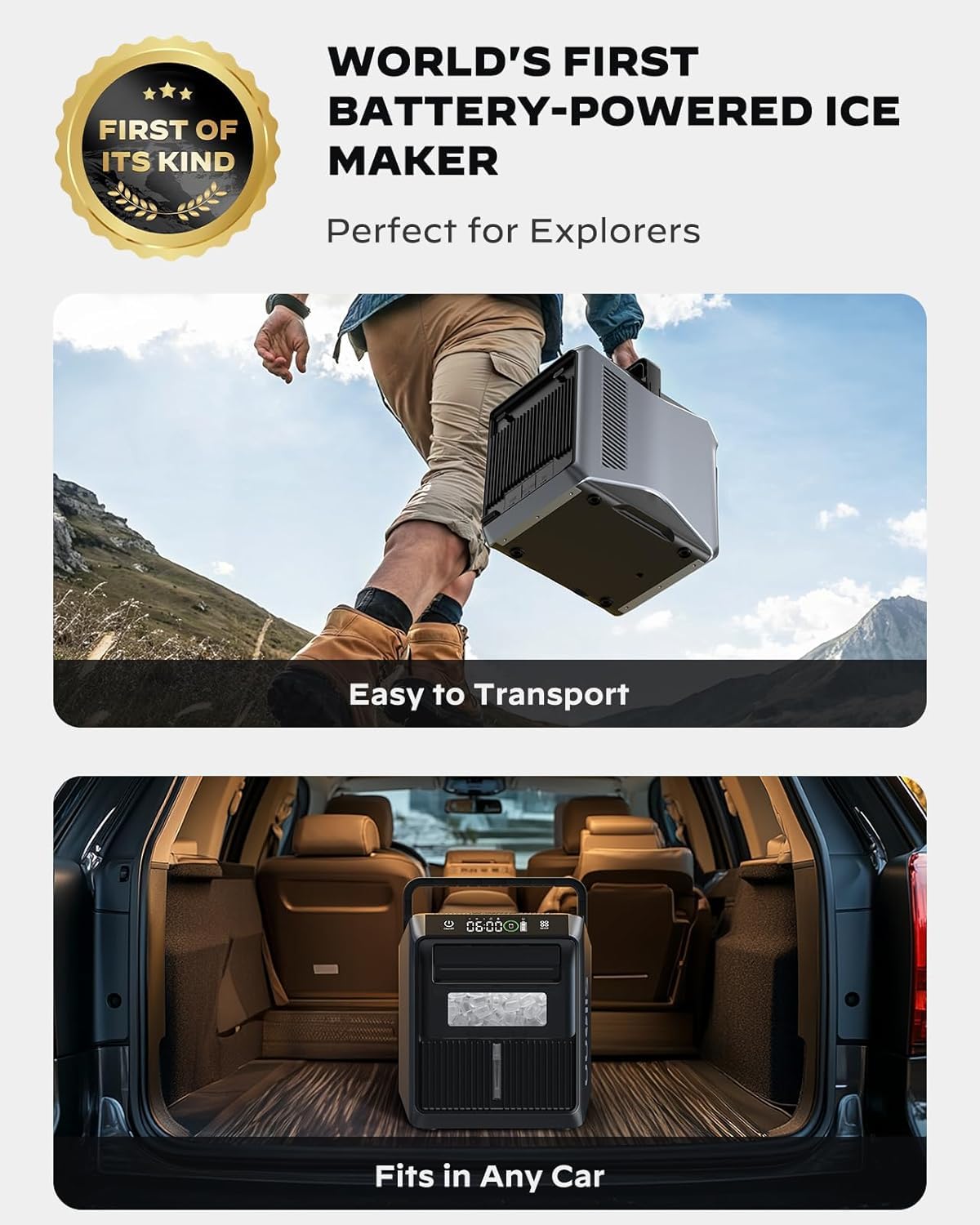 Silonn Battery-Powered Ice Maker With 4-Power, RV Ice Maker Countertop 12v/24v Car Charger 100-240v Ac Solar-Ready, Portable Ice Machine 9 Cubes/6 Mins 22lbs/Day Auto-Clean For Camping RV Home Outdoor on Fridge.com - View 2