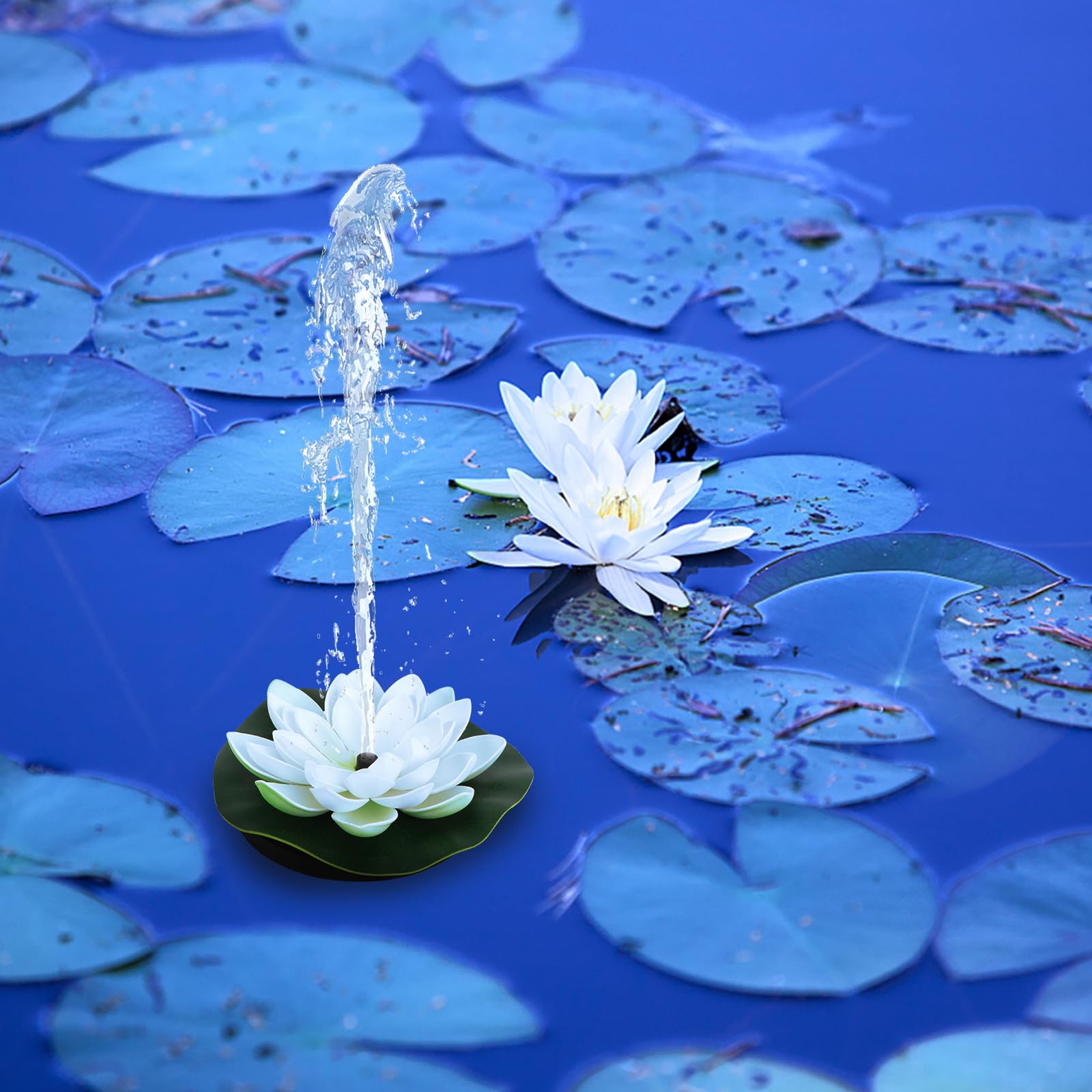 Fuente Flotante de Loto Bomba Solar para Estanque de Peces y Acuario, Plástico Blanco, Flujo Máximo 180l/h, Circulación Automática para Jardín Exterior