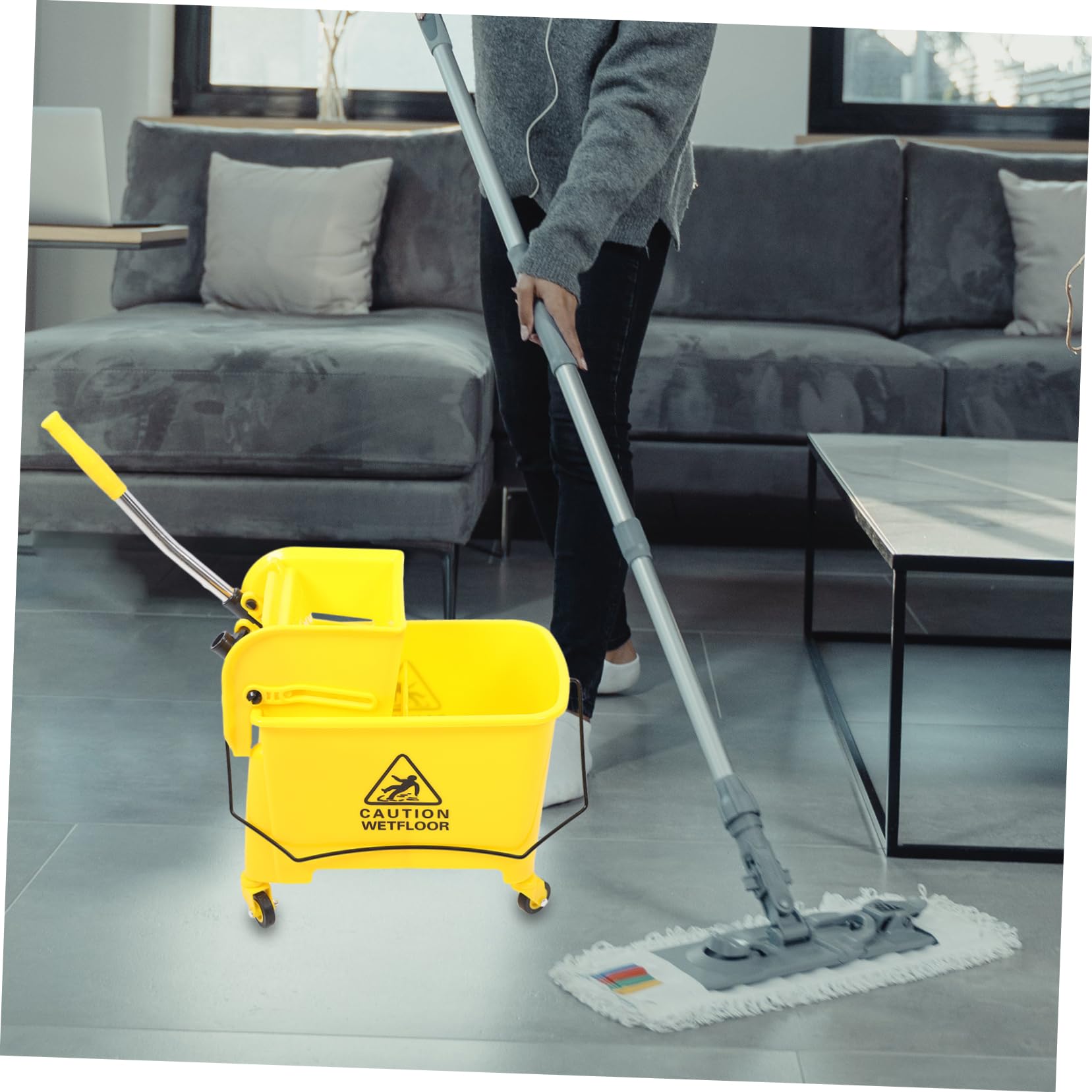 UKCOCO Cubo de Fregona Comercial 20l Ruedas y Escurridor Lateral Plástico Amarillo para Limpieza Profesional Hogar y Hotel Accesorios Limpieza Color Aleatorio