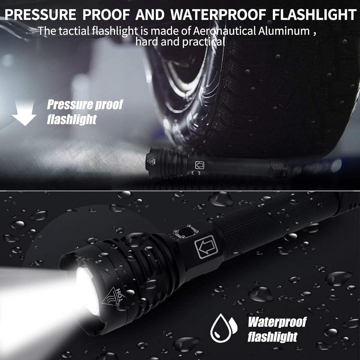 Rechargeable LED Flashlights High Lumens, 100000 Lumens Super Bright Tactical Flashlights with 26650 Batteries, Zoomable, Waterproof, 5 Lighting Modes Handheld Flashlight for Emergency Fishing : Tools & Home Improvement
