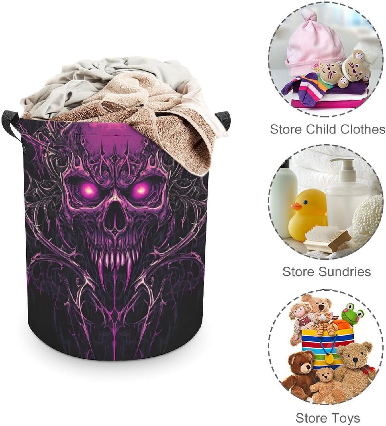 Vampire Skull Head Laundry Hamper Basket for Home Bathroom | clothes storage,handle,large capacity,oxford