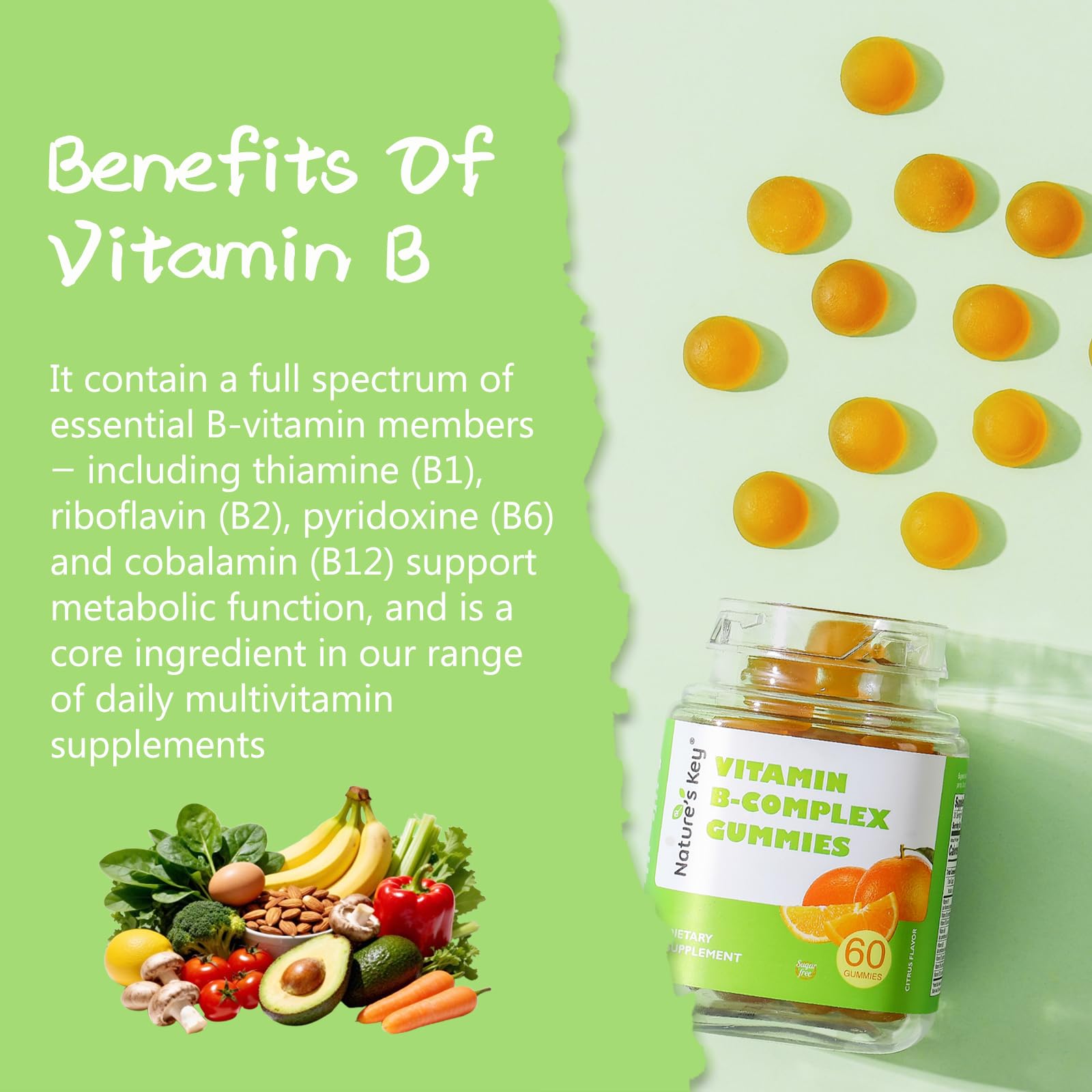 Nature's Key Vitamin B-Complex Gummies for Women & Men - Vitamin B1, B2, B3, B5, B6, B7, B9, B12 Supplements for Immune & Cellular Energy Support, Orange Flavor, 60 Count (30 Days Supply) — Amazon image 2