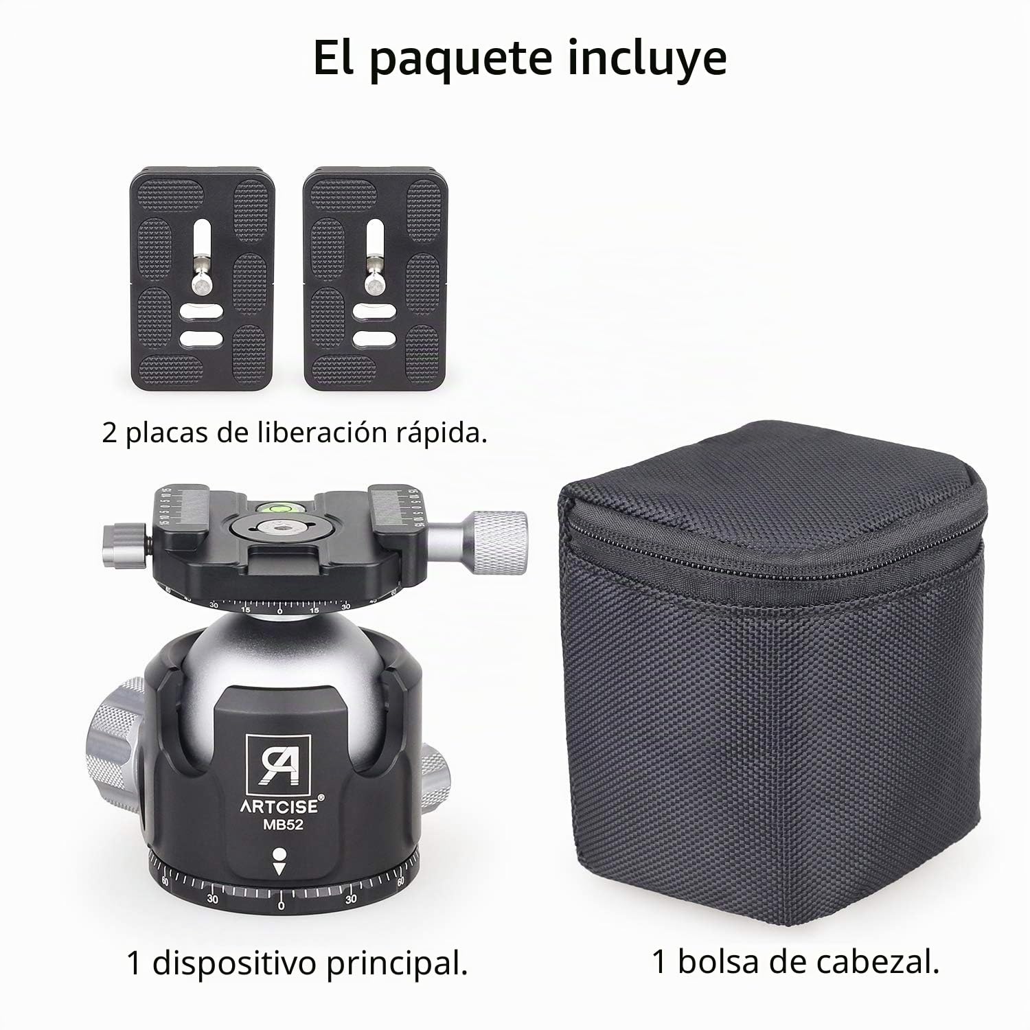 ARTCISE Cabeza de Bola de Alta Resistencia, Cabeza de trípode de Perfil bajo panorámico Dual de 52 mm y 2 Placas de liberación rápida de 1/4 de Pulgada para trípode Slider DSLR Carga máxima de 30 kg