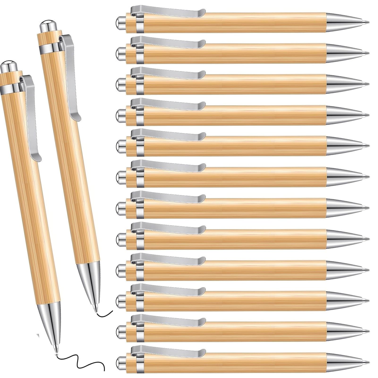 12 Pcs Inspirational Bamboo Pens Retractable Bamboo Pen Black Ink Medium Point Personalized Gift Pens for Writing, Daily, School, Office Supplies