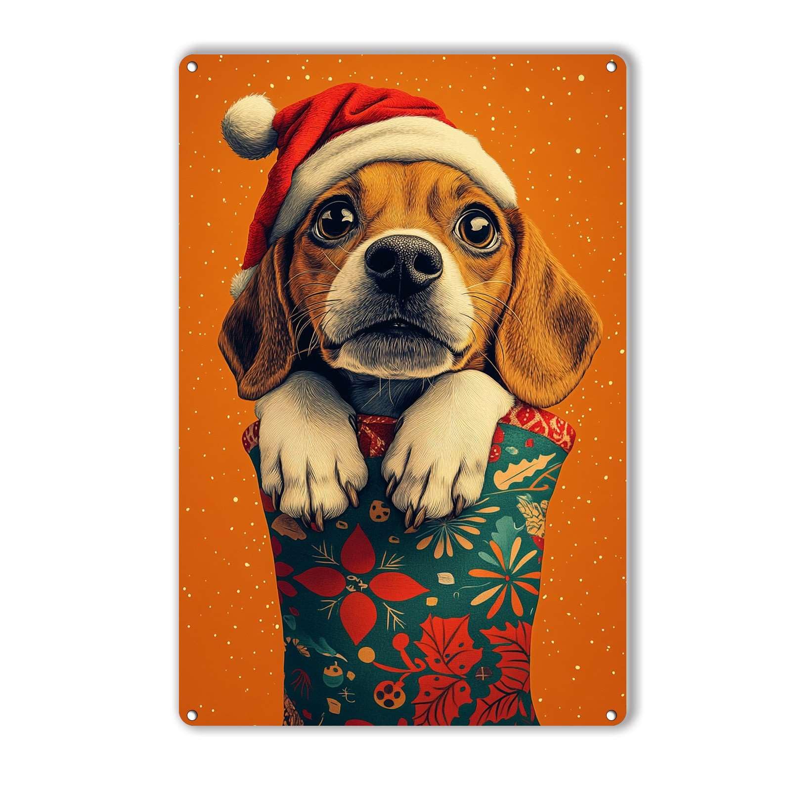 Anceky Funny Metal Tin Sign Christmas Stocking-Beagle Tin Sign Retro Wall Decor For Farmhouse Home Kitchen Cafe Garage 12×8 Inch