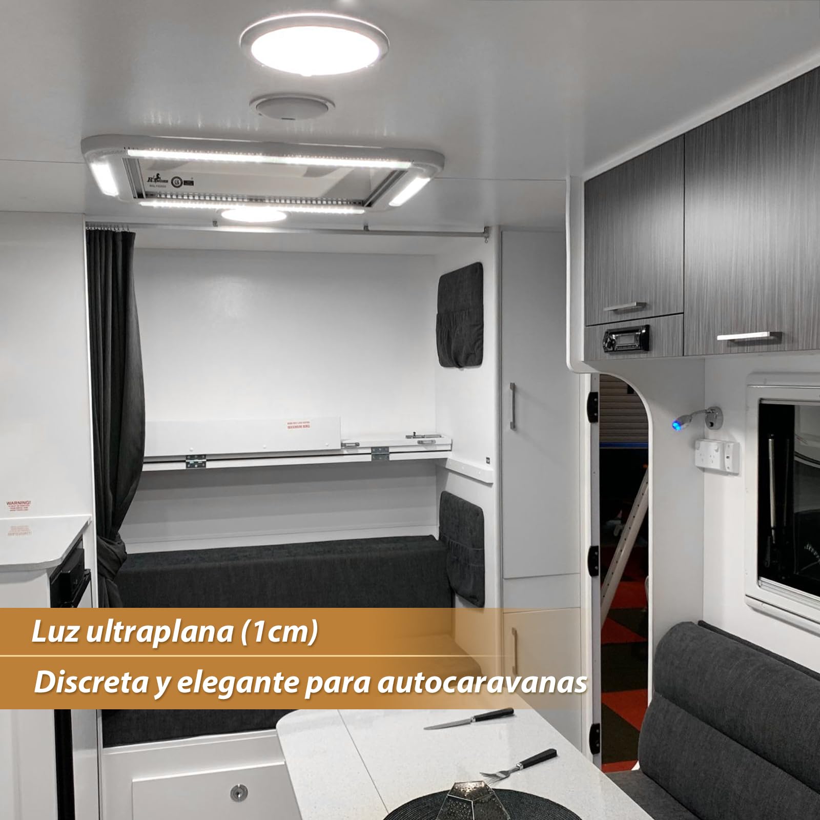 Dream Lighting Luz 12v Atenuable para Caravana Autocaravana Camper Furgoneta Plafon LED Techo con Interruptor 21,6CM Redondo Lampara 6000K Blanco Frío y Azul