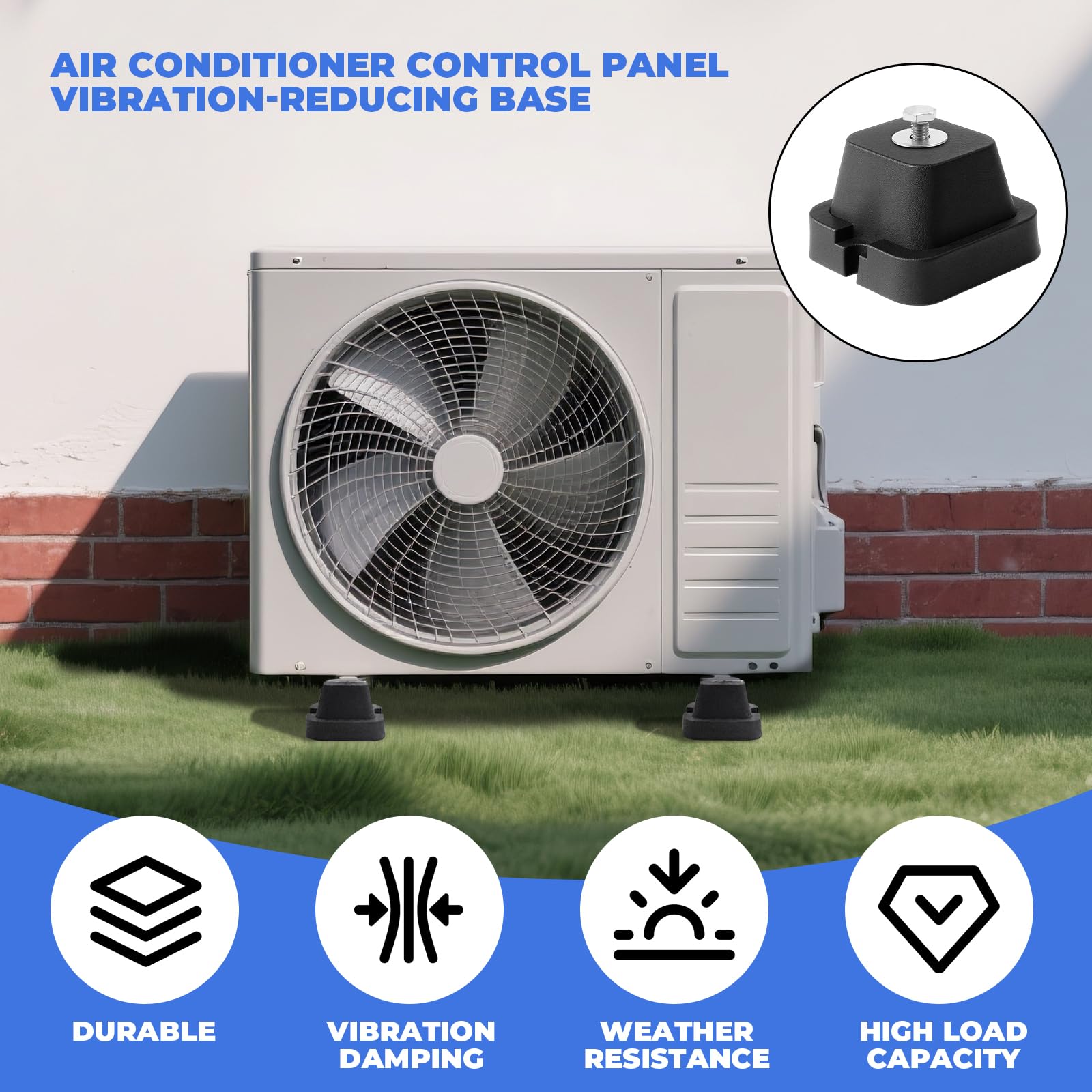 4 Bases Antivibrations Pour Climatiseur,Pied Antichoc pour Climatiseur Extérieur,Amortisseur de Vibrations en Caoutchouc,Résistants À L'Eau Et Réducteurs De Bruit, Capacité De Charge 150 Kg
