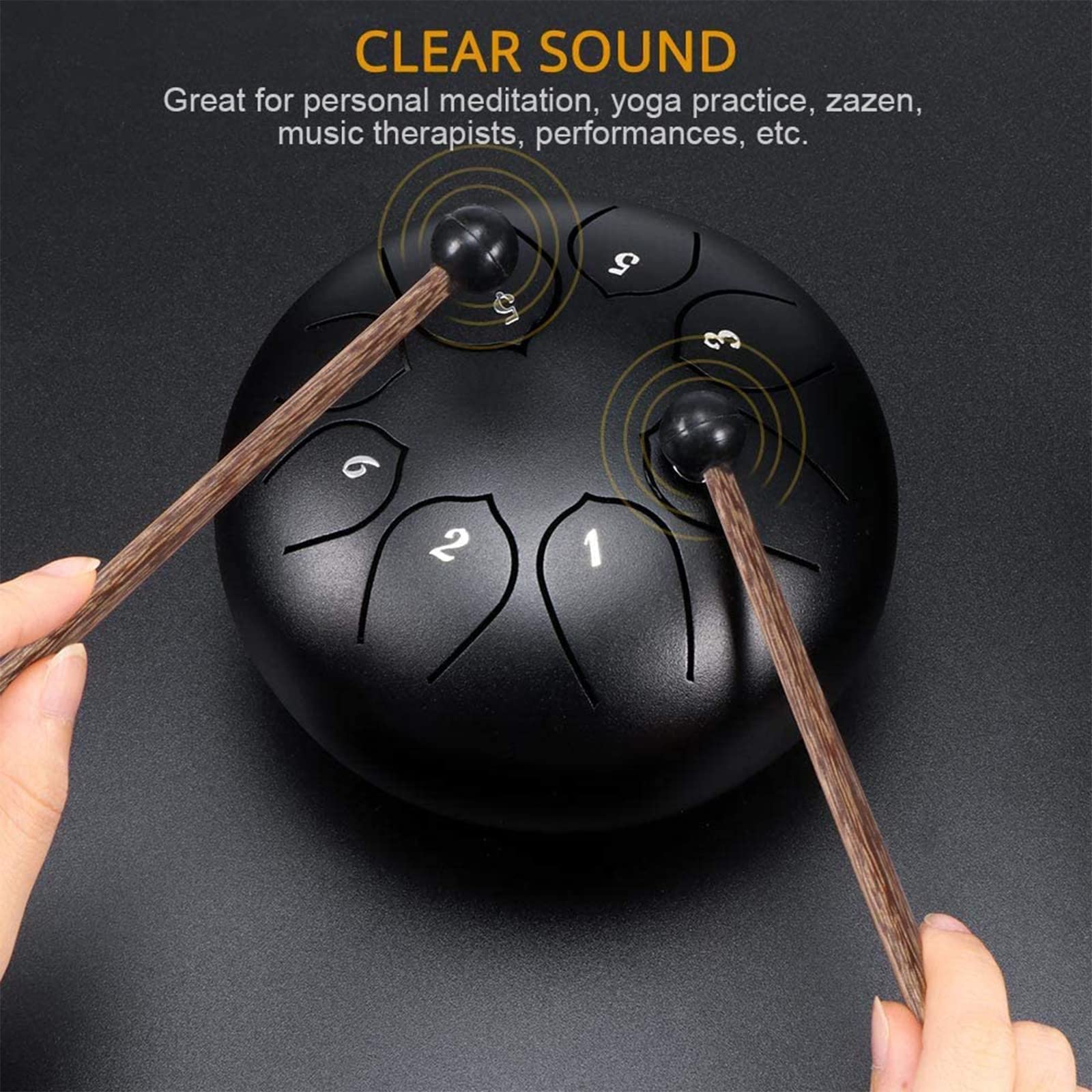 6 Pulgadas Ambor De Lengua De Acero, 8 Notas Clave C Instrumento De Percusión Hand Pan Drum con Bolsa De Tansporte, Partitura, Baquetas, Púas De Dedo para Yoga Meditación