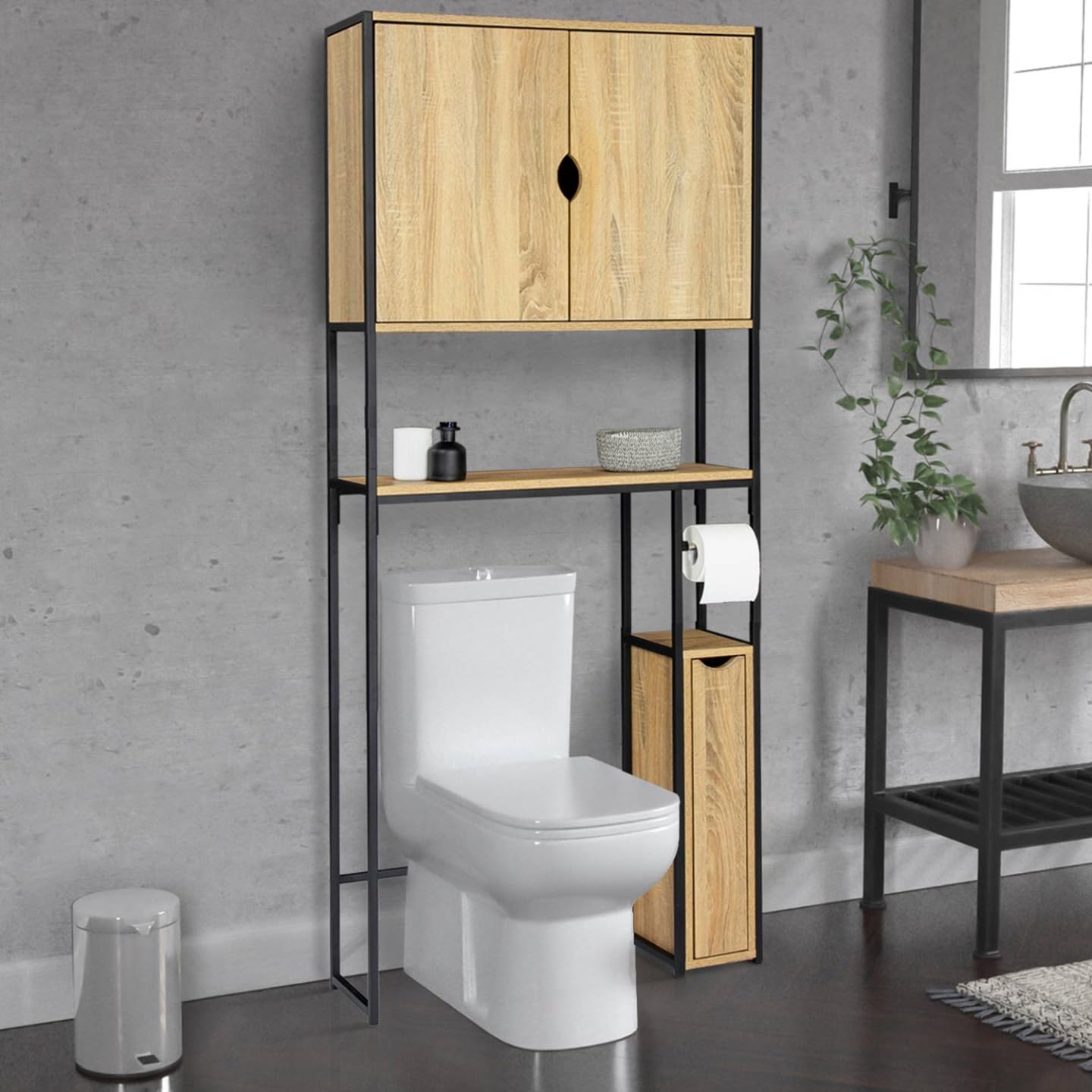 IDMarket - Meuble WC 3 en 1 avec armoires de rangement DETROIT design industriel