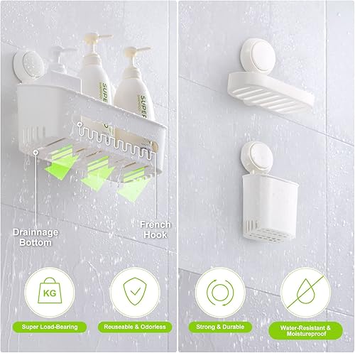 Miniatura 5 de Uten Estante de ducha con ventosa para baño, cesta de ducha 3 en 1, soporte para cepillo de dientes, soporte para cepillo de dientes, estante