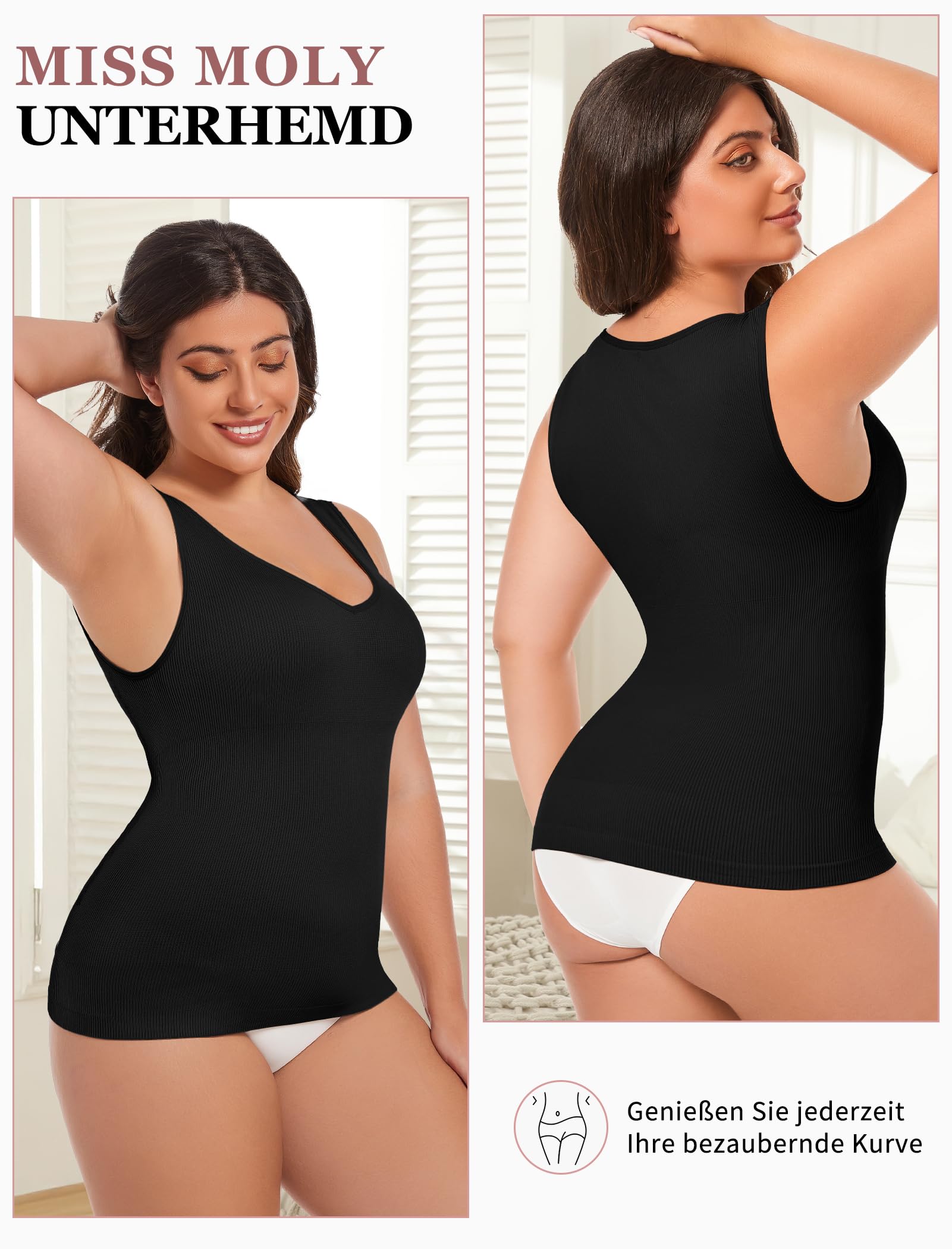 MISS MOLY Shapewear - Camiseta interior para mujer, sin costuras, moldeadora de figura, moldeadora de cuerpo, moldeadora