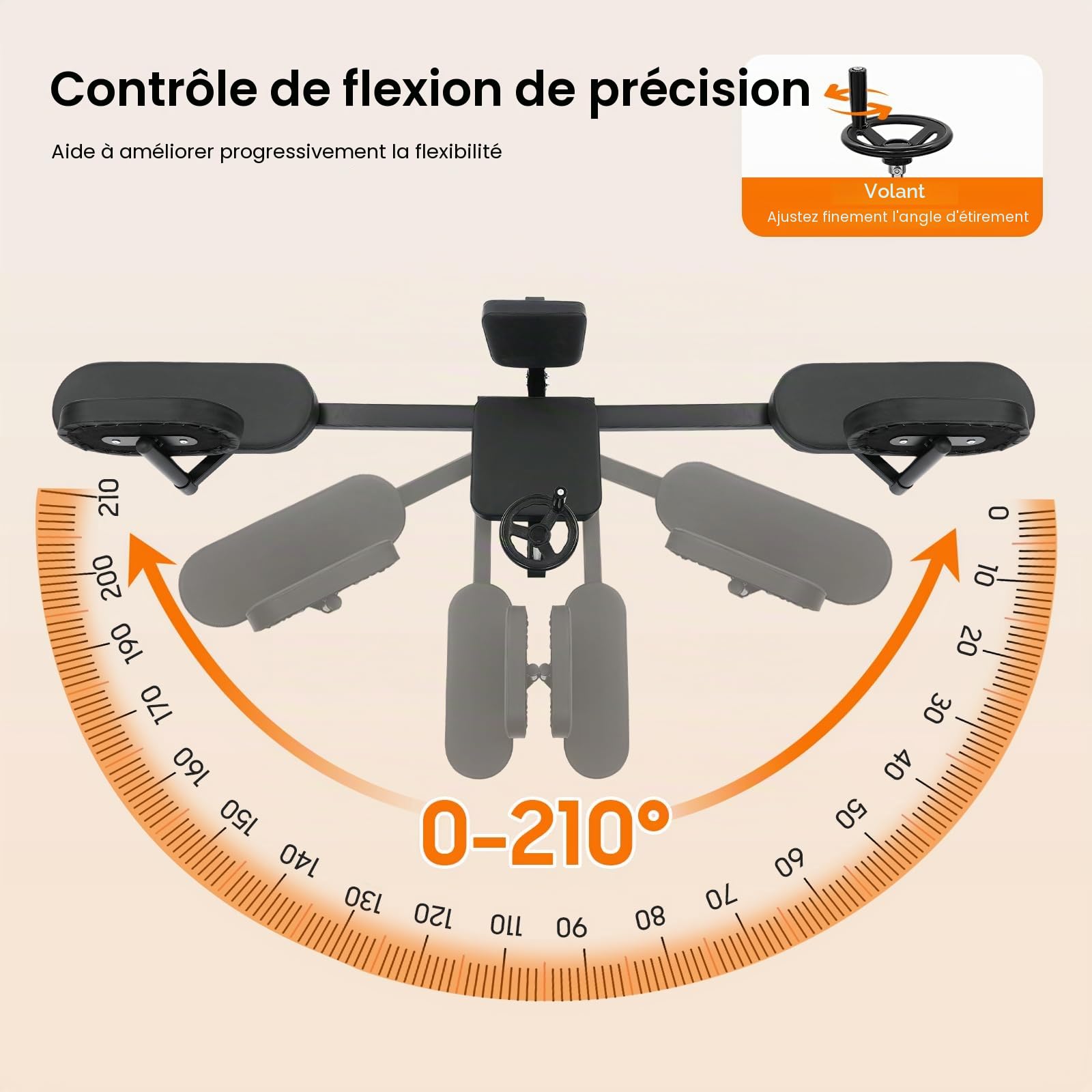 Écarteur pour jambes - Entraîneur mécanique pour fractionnement - Capacité de charge : 100 kg avec coussinets souples et manivelle, 180° - Écarteur professionnel pour les jambes pour ballet, yoga