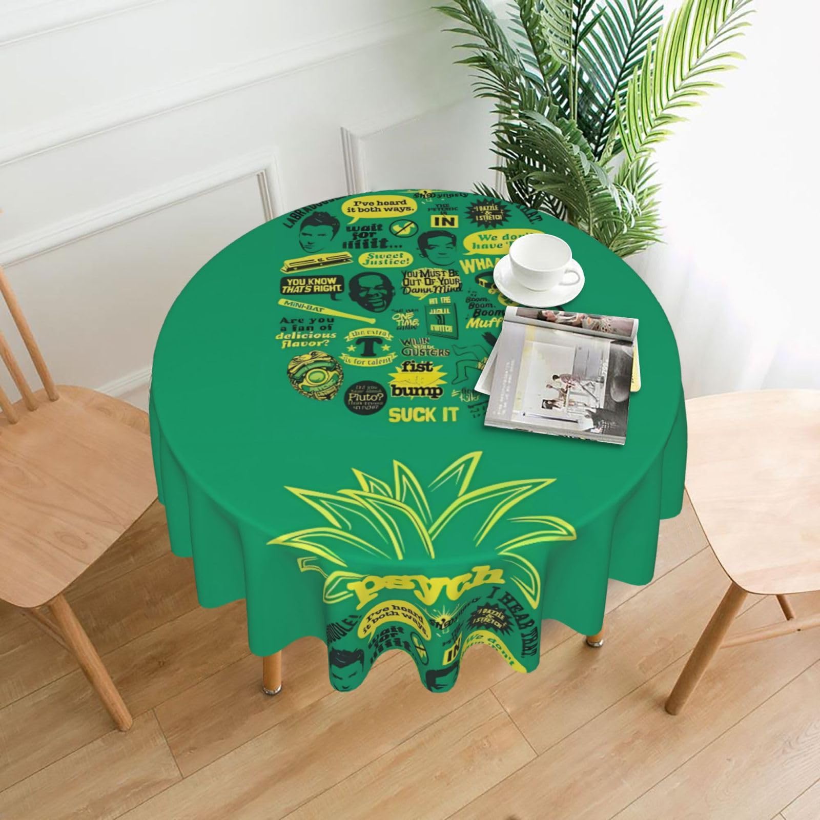 WHJSSF Psych pineapple quote Prints Round Decorative Table Throw 60 Inch – Waterproof Table Cover for Dining, Coffee Tables, and Outdoor Events