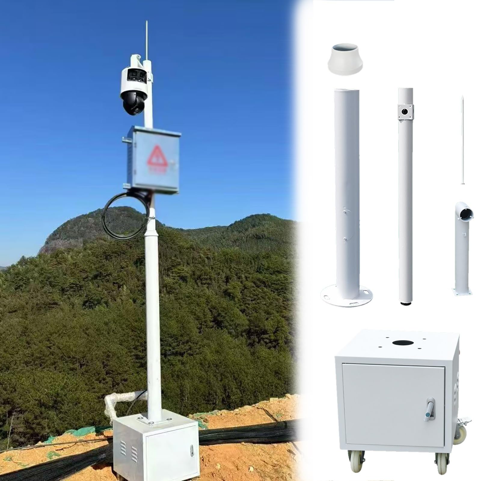 MLYAYE Outdoor Security Surveillance Pole with Casters, Heavy Duty Weatherproof Adjustable Post Stand for Mounting Camera/Street Light/Solar-powered(157 1/2in(4m))