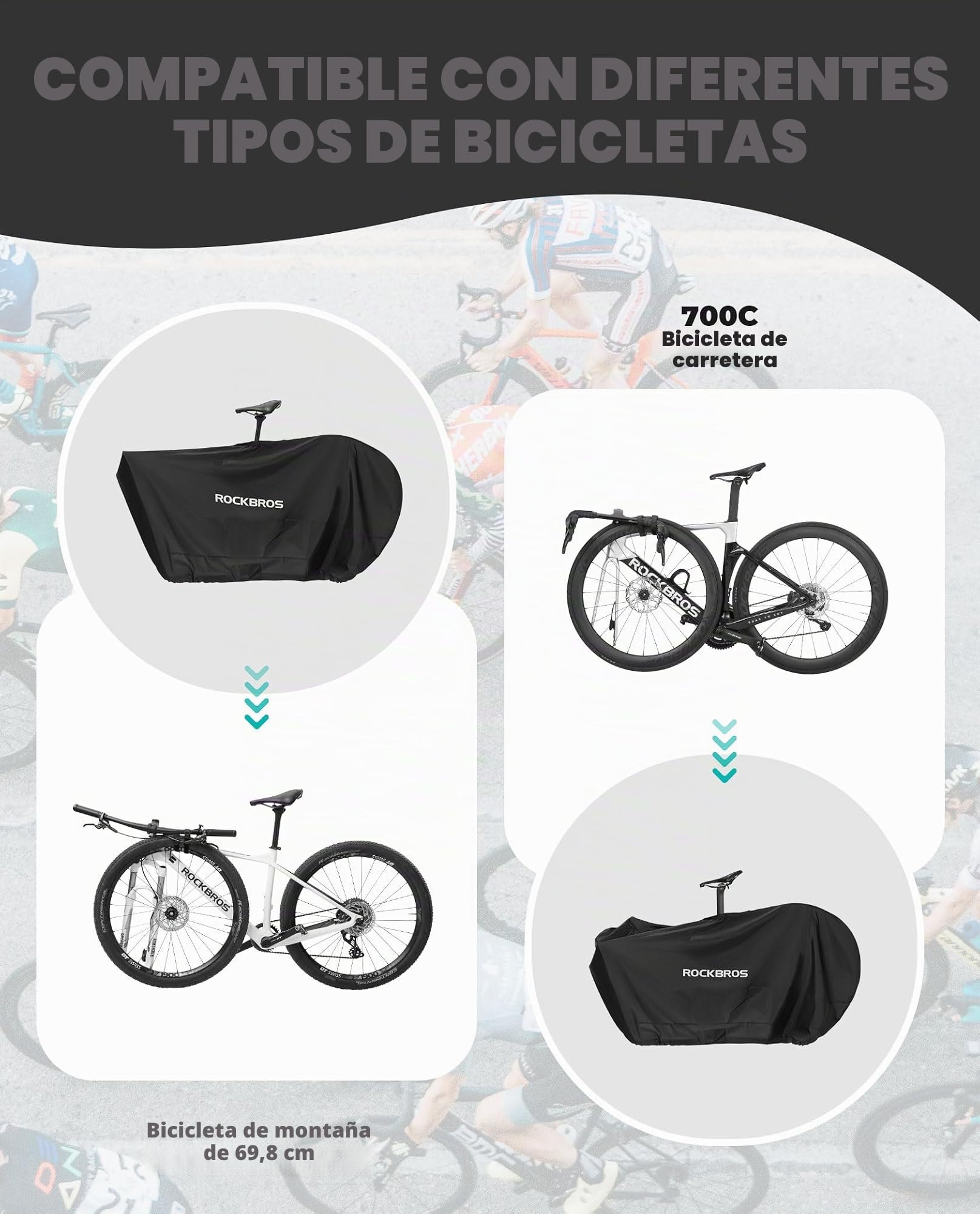 ROCKBROS Funda Bicicleta Exterior Portátil, Bolsa Transporte Almacenamiento para Bicicleta de Montaña de 27,5” Bicicleta de carretera 700C, Estuche de Transporte para MTB