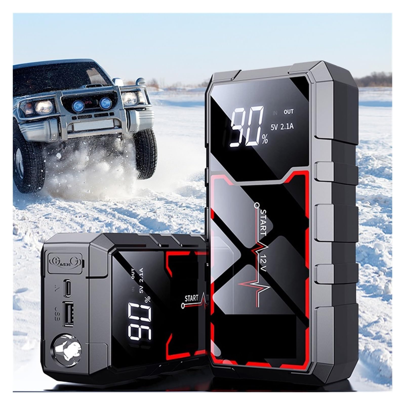 Arrancador de Coche con batería Externa de 600 A, Cargador de batería, Dispositivo de Arranque de Emergencia, Pantalla Digital