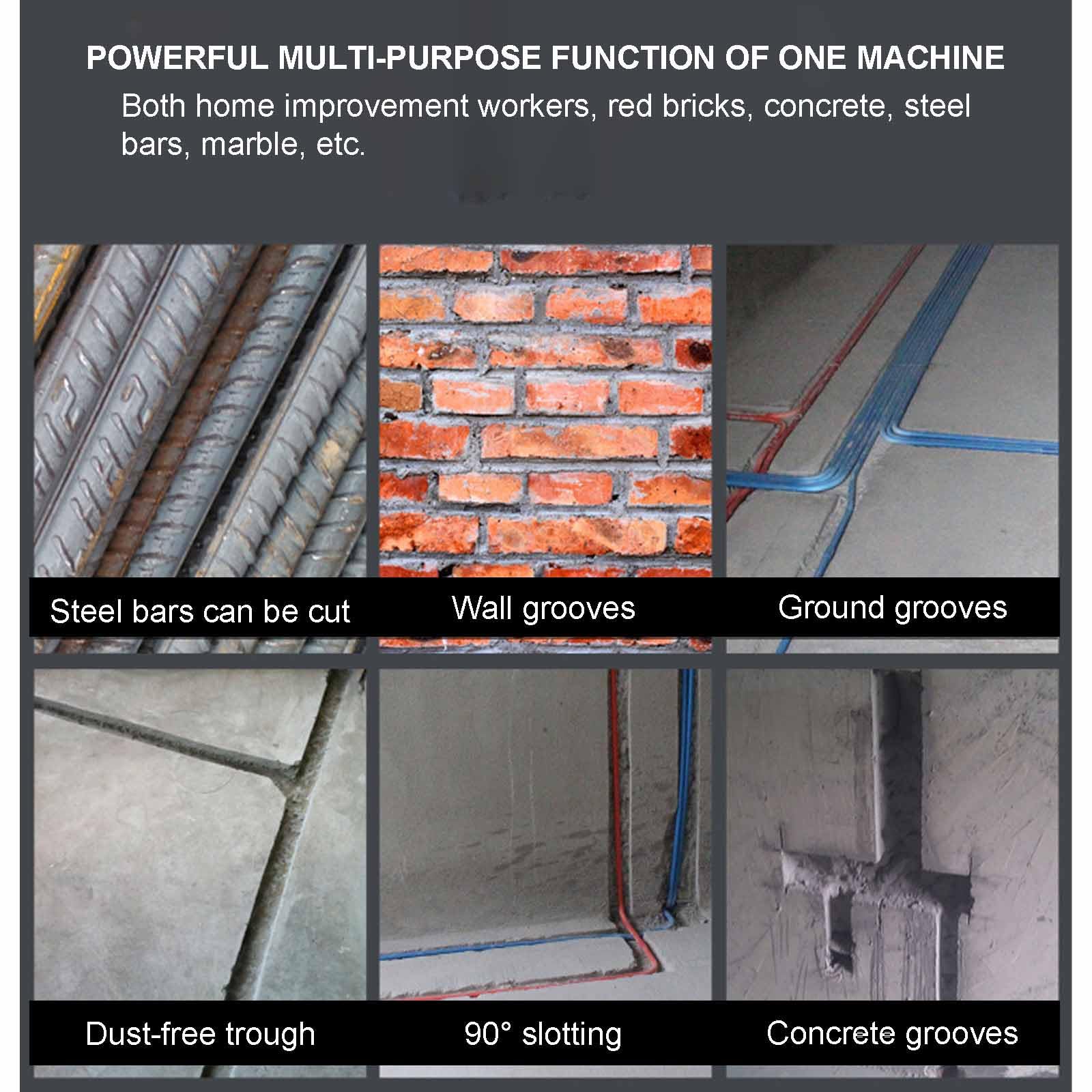 Rozadora De Pared Eléctrica, Máquina Cortadora De Ranuras De Pared, con Bomba De Agua Y Cuchilla De 133 Mm De Diámetro, Profundidad De Corte Máxima De 41 Mm, Ranura De 90°,Black