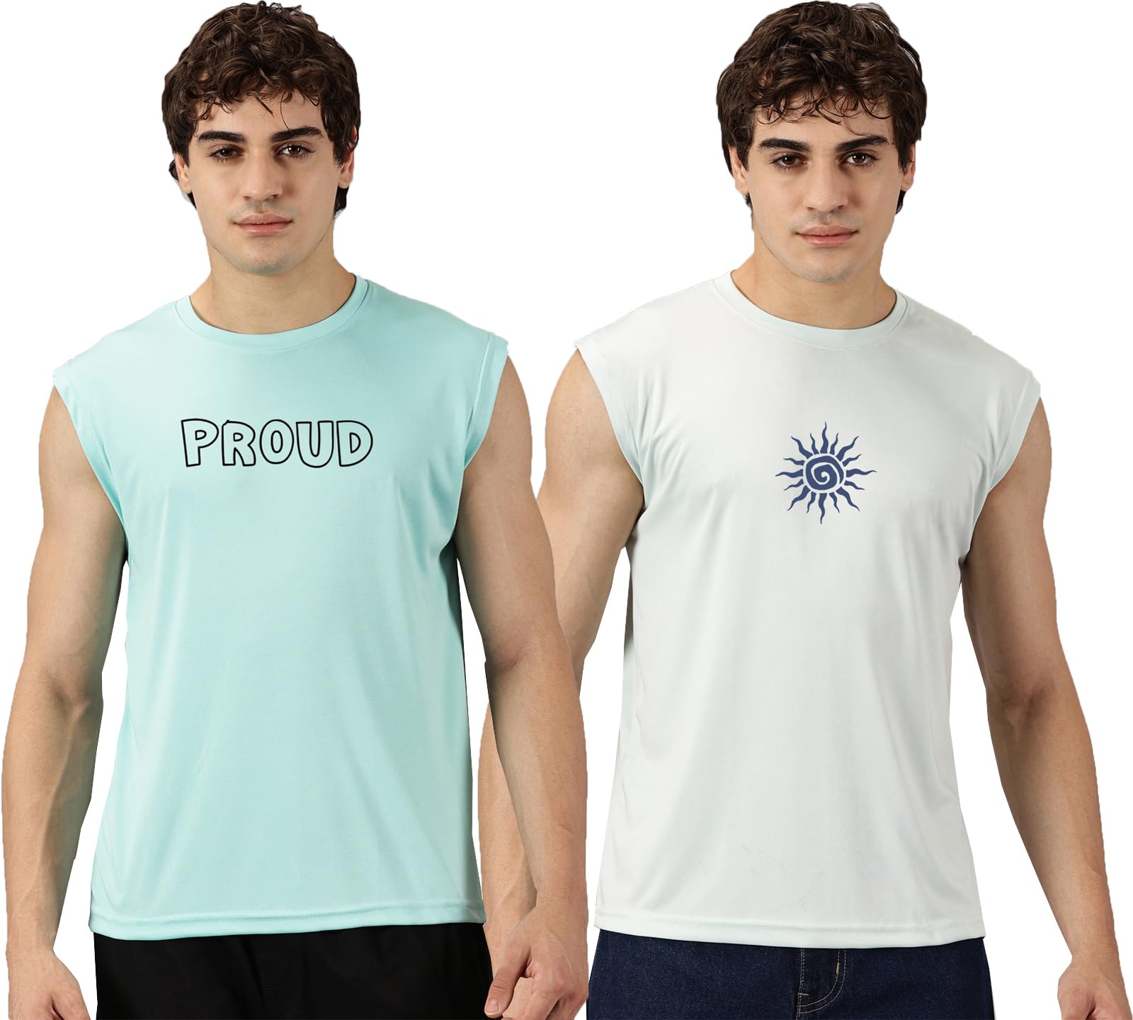 rodzen Men's Printed Polyester Tank Tops Sleeveless Round Neck T-Shirt for Running, Outdoor and Gym Vest-picture-11