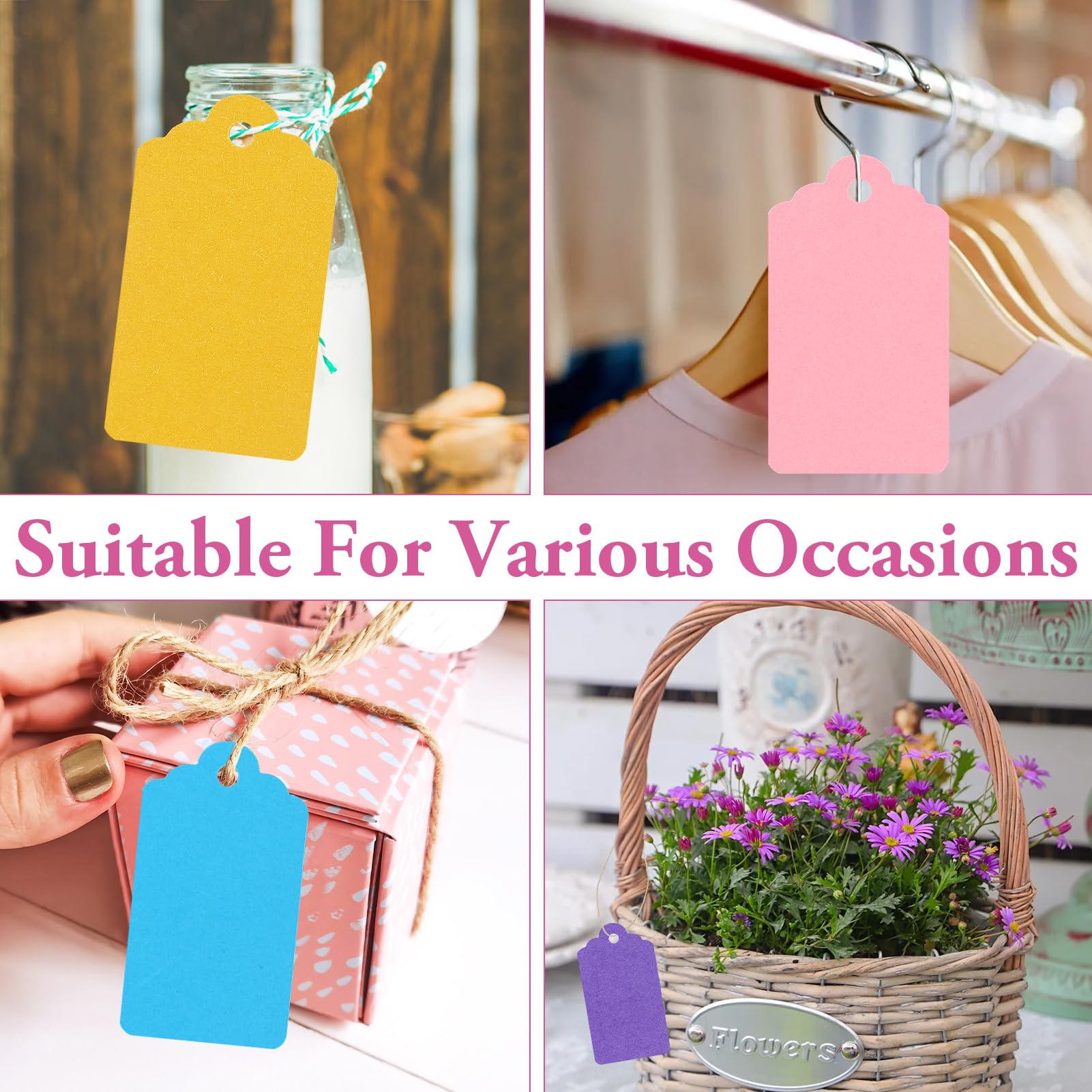 200 étiquettes Cadeaux En Papier Kraft – 5 Couleurs, Avec Ficelle De Jute, Pour Emballages Créatifs - 5