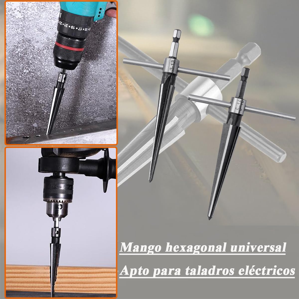 Escariador Cónico Hexagonal 3-13mm 5-16mm Treki Herramienta de Mano en Forma de T