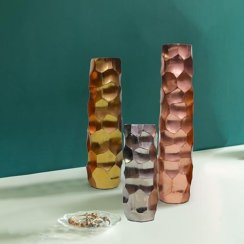 Miniatura 2 de Juego de 3 floreros decorativos de metal moderno con diseño de panal para comedor, sala de estar, dormitorio o boda