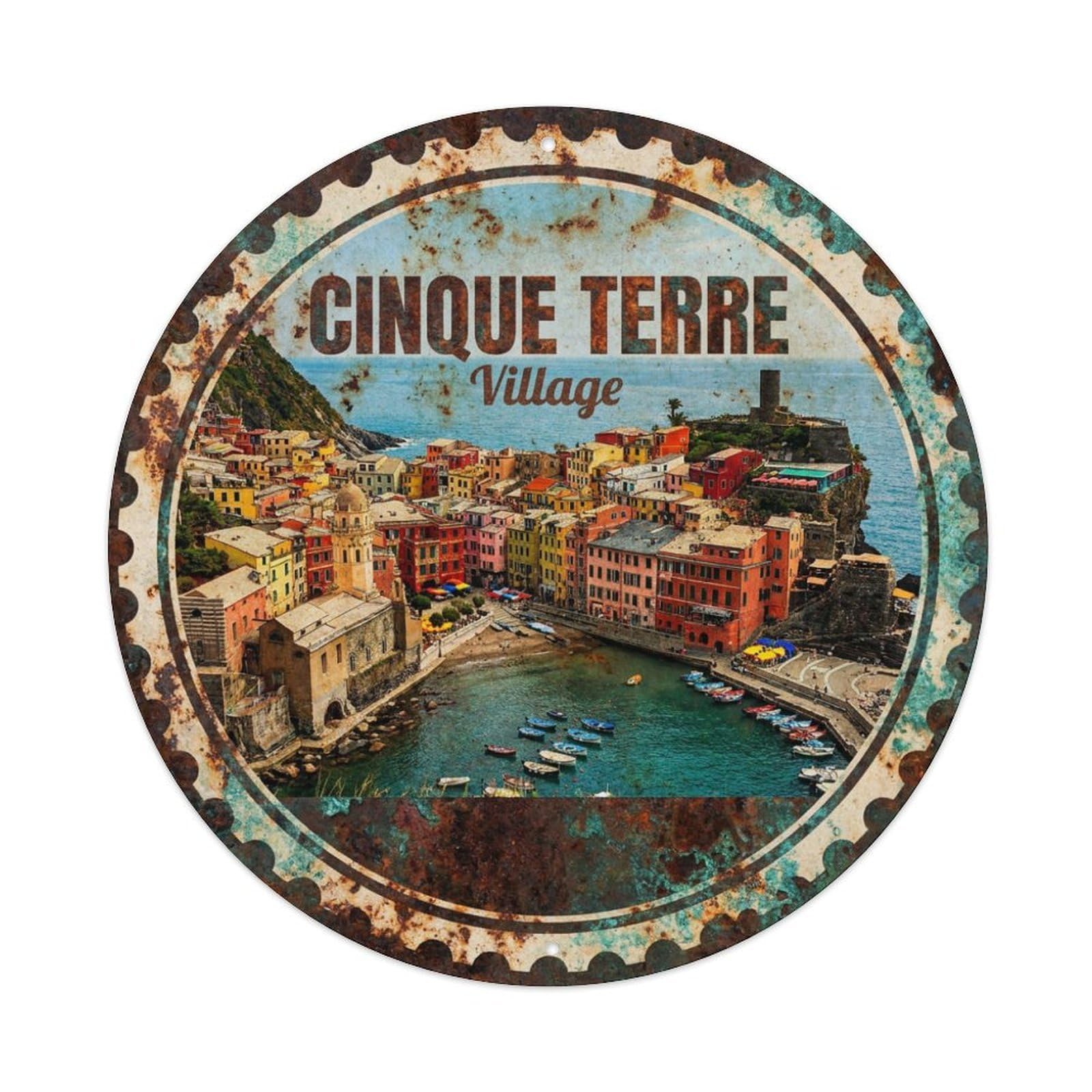 Metal Tin Sign Cinque Terre Italy Vintage Travel