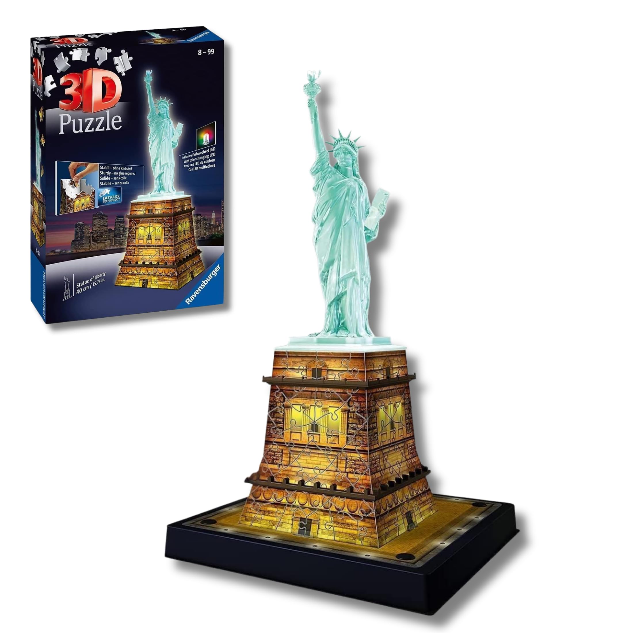 Ravensburger - Puzzle 3d Statua Della Libertà LED | Puzzle 3d Per Adulti E Bambini A Partire Dagli 8 Anni | Modellismo Da Costruire Adulti Di 120 Pezzi | Regalo Bambino 8 Anni E Più