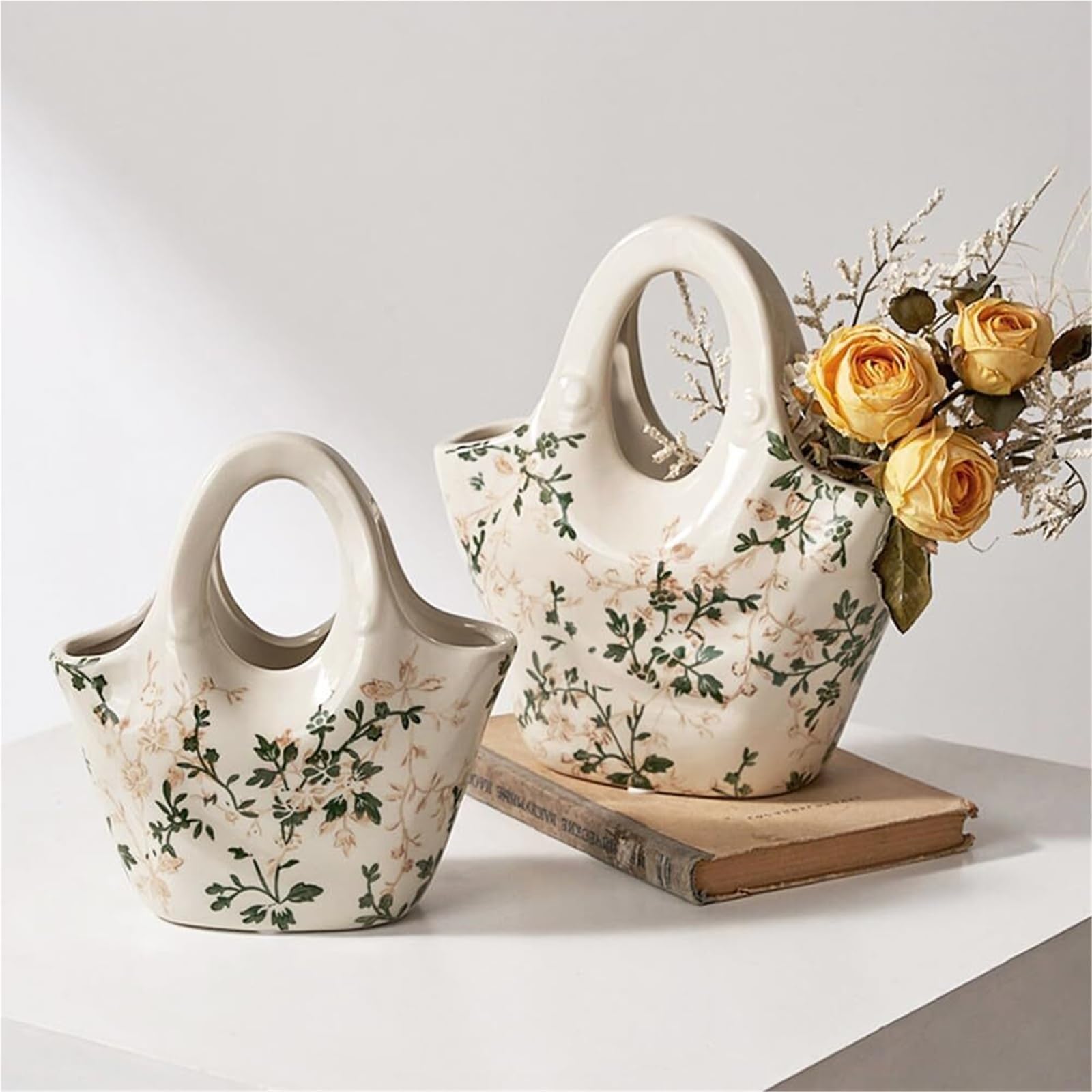 Dekoracyjne wazony Ceramiczny zielony wazon kwiatowy, wazony z pękniętej porcelany na stół nowoczesna dekoracja w stylu wiejskim (E1)