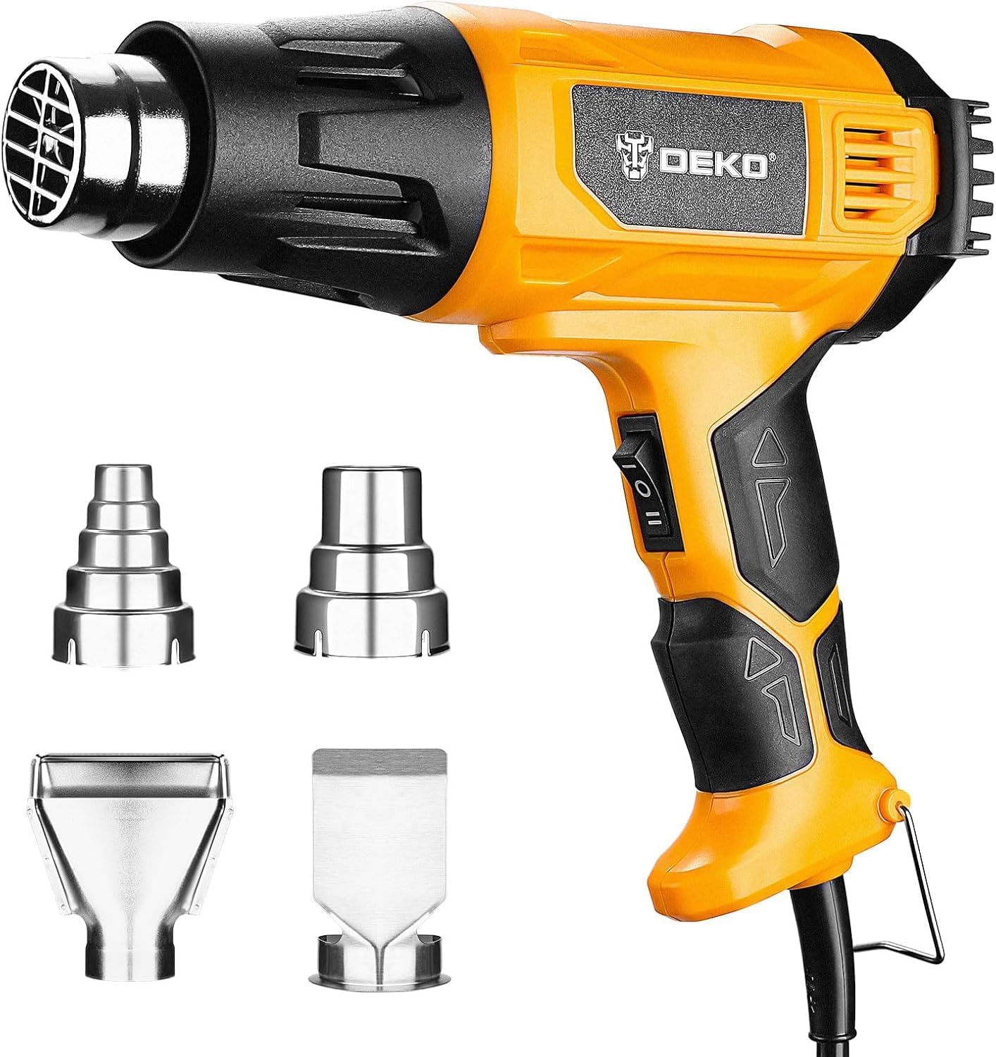 Heat Gun Dual Temperature Settings:DEKOPRO 1500W Heavy Duty Electric Hot Air Gun Kit with 4 Nozzles for Crafting, Vinyl Wrap, Shrink Wrapping/Tubing/PVC, Paint Stripping, Epoxy Resin
