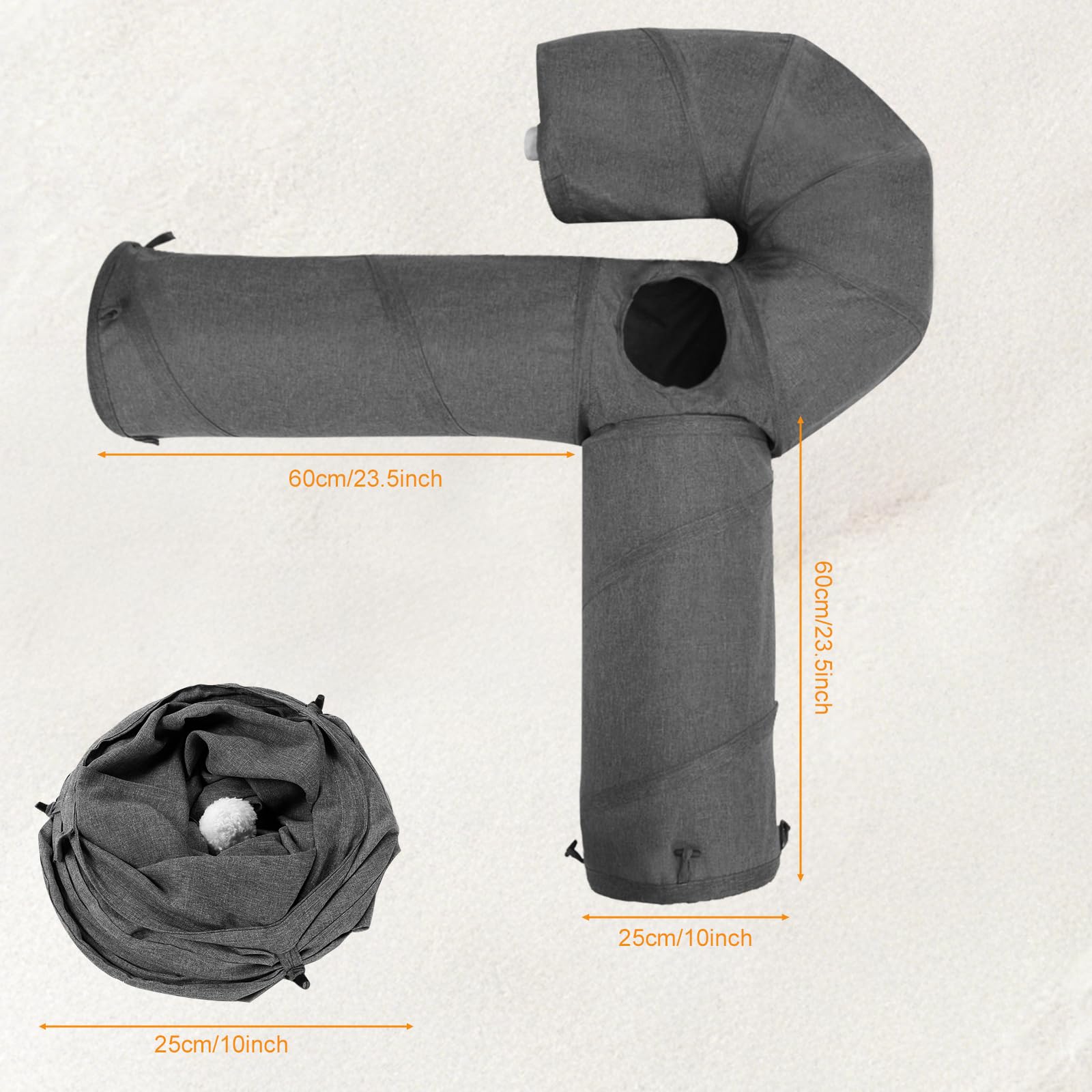 Ownpets Tunnel per gatti, materiale in tessuto con palla e teaser, espandibile e pieghevole, tunnel da gioco per gatti, cuccioli, conigli, grigio