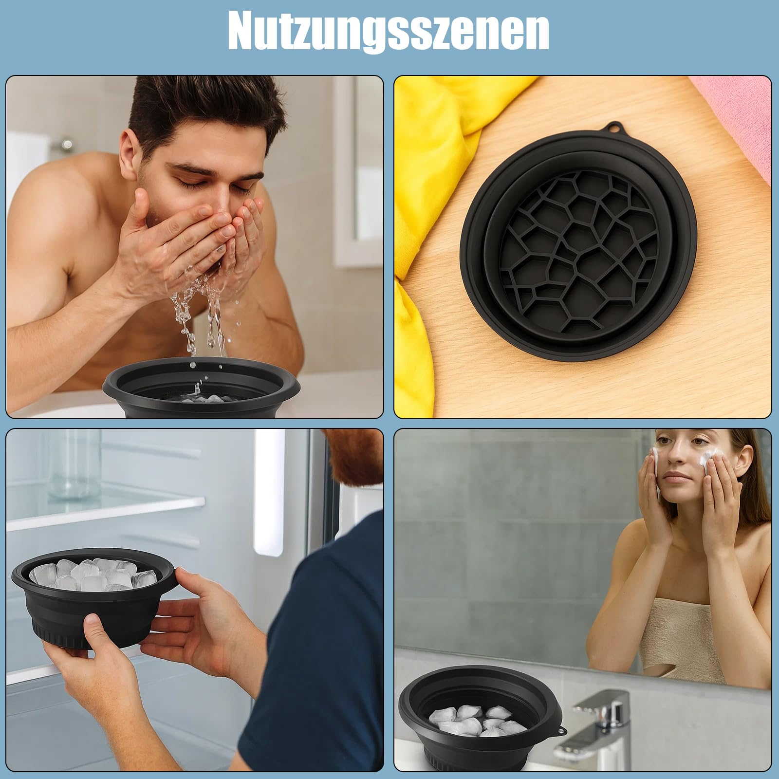 Bol de bain à glace pour le visage - Lavabo pliable en silicone - Refroidissement rapide, réduction des gonflements, doux sur la peau, design portable, facile à nettoyer - pour les personnes