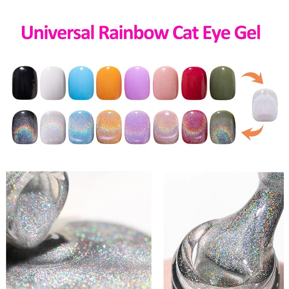 kit esmalte semipermanente Ojo de gato arcoíris universal 9D esmaltes semipermanentes de brillo reflectante holográfico esmalte uñas de gel de diamante láser, palos magnéticos, lámpara de uñas de mesa