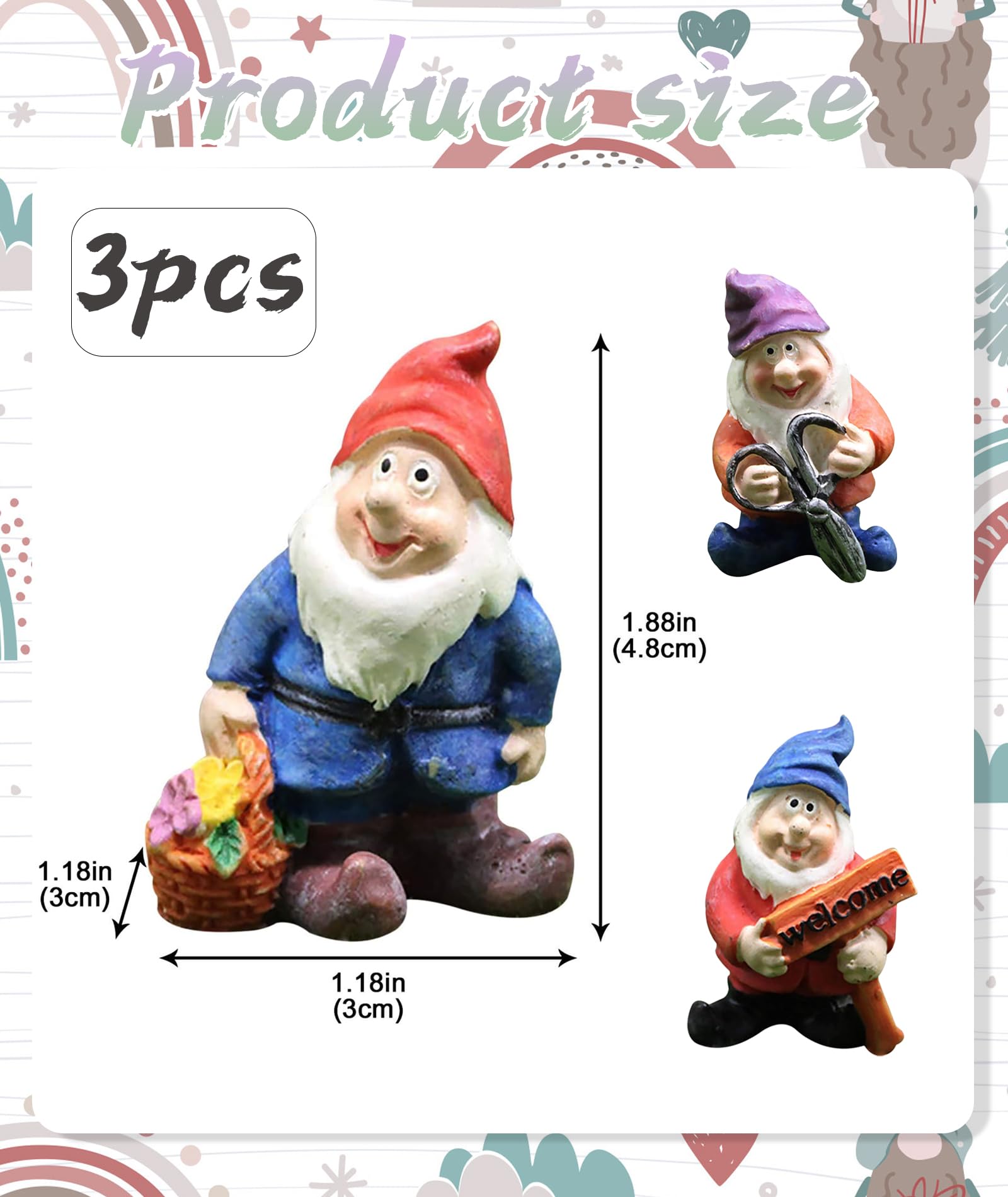 3PCS Garden Gnomes Outdoor, Set of Three Unique Designs, Durable Resin Material, Perfect for Lawn, Yard, and Porch Decoration (Family-Friendly), Statues Miniture Decoration Out Door - Image 2 thumbnail