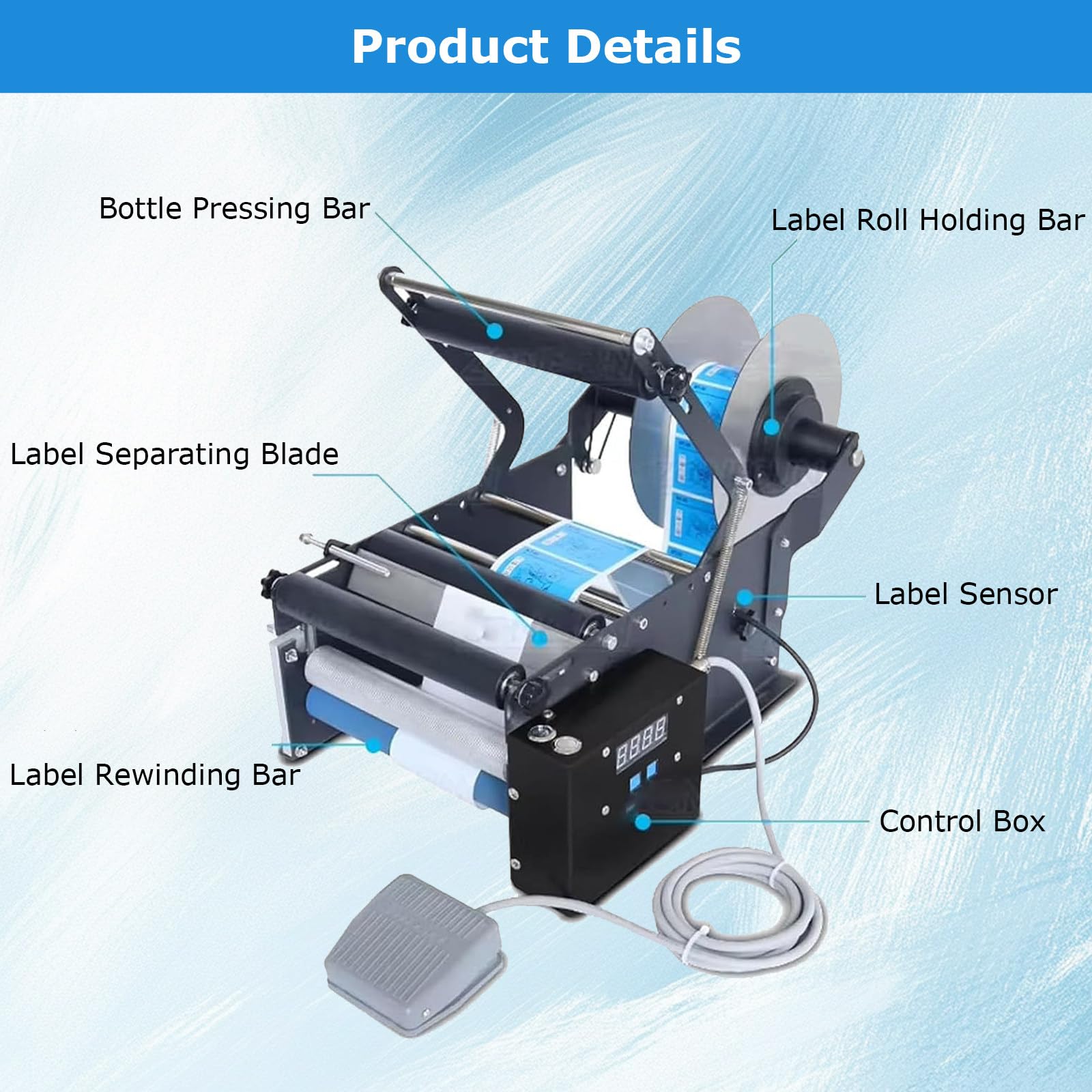 Macchina automatica dell'applicatore dell'etichetta dei semi, etichettatura della bottiglia rotonda per le bottiglie di plastica di vetro del metallo, larghezza di 15-130mm