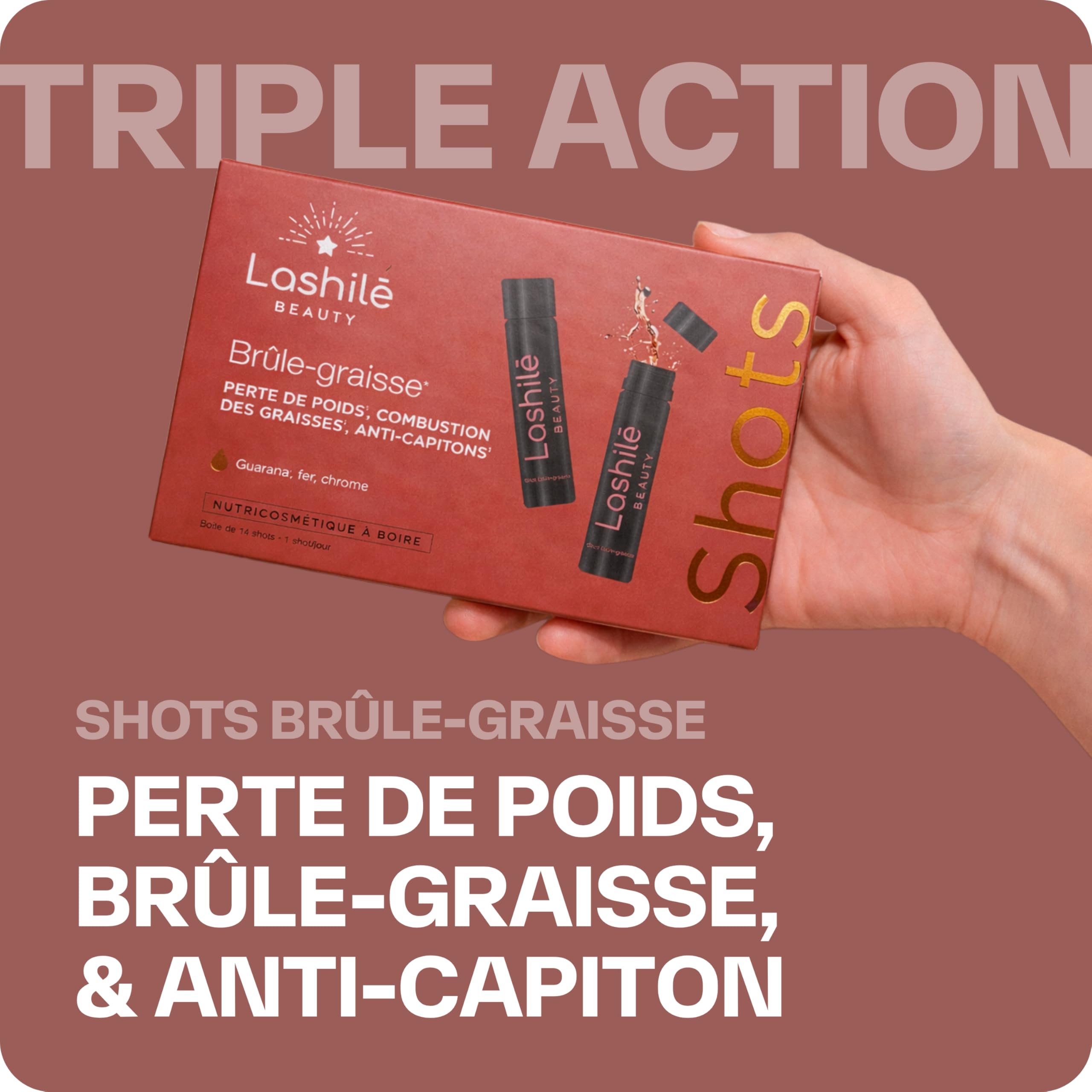 Lashilé Beauty- Shots Minceur à Boire 14 Jours- Guarana, Fer, Chrome- Complément Alimentaire Perte de Poids- Vegan Sans Sucres- Goût Pêche Mangue - Programme 14 Jours