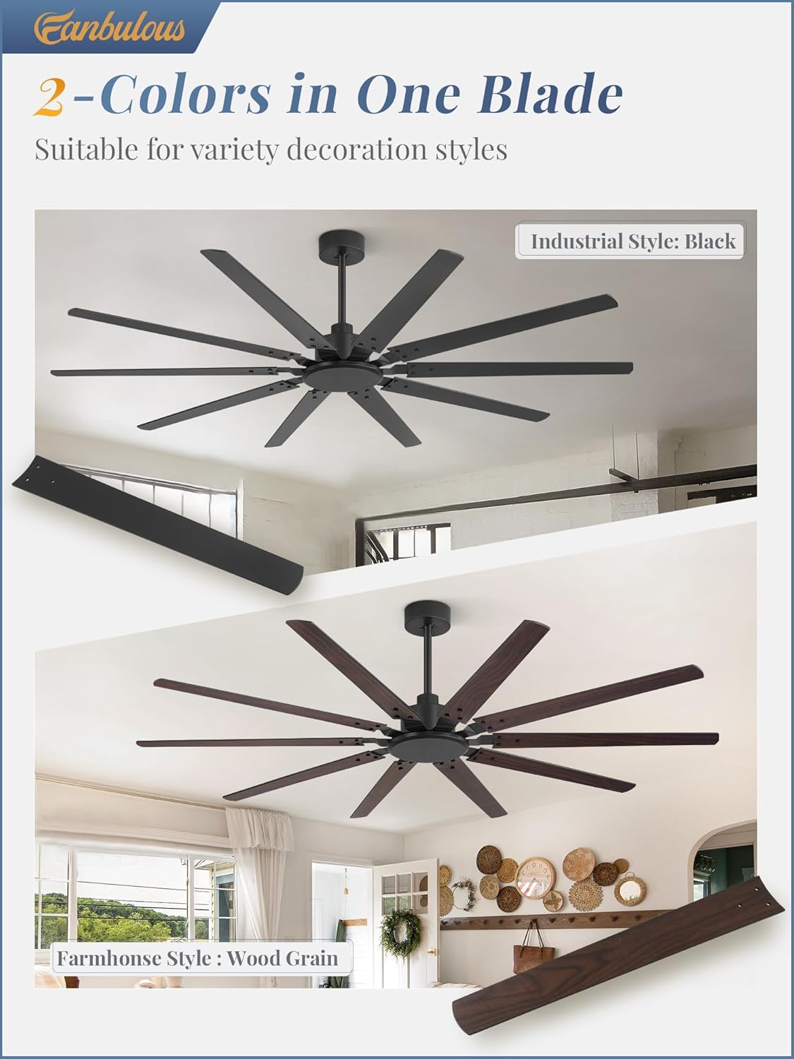 Fanbulous 72 Inch Large Ceiling Fan Without Light, Modern Indoor/Outdoor Ceiling Fans No Light with Remote,6-Speed Reversible Quiet DC Motor, 10 Blade for Bedroom,Living Room,Patio,Garage(Black)