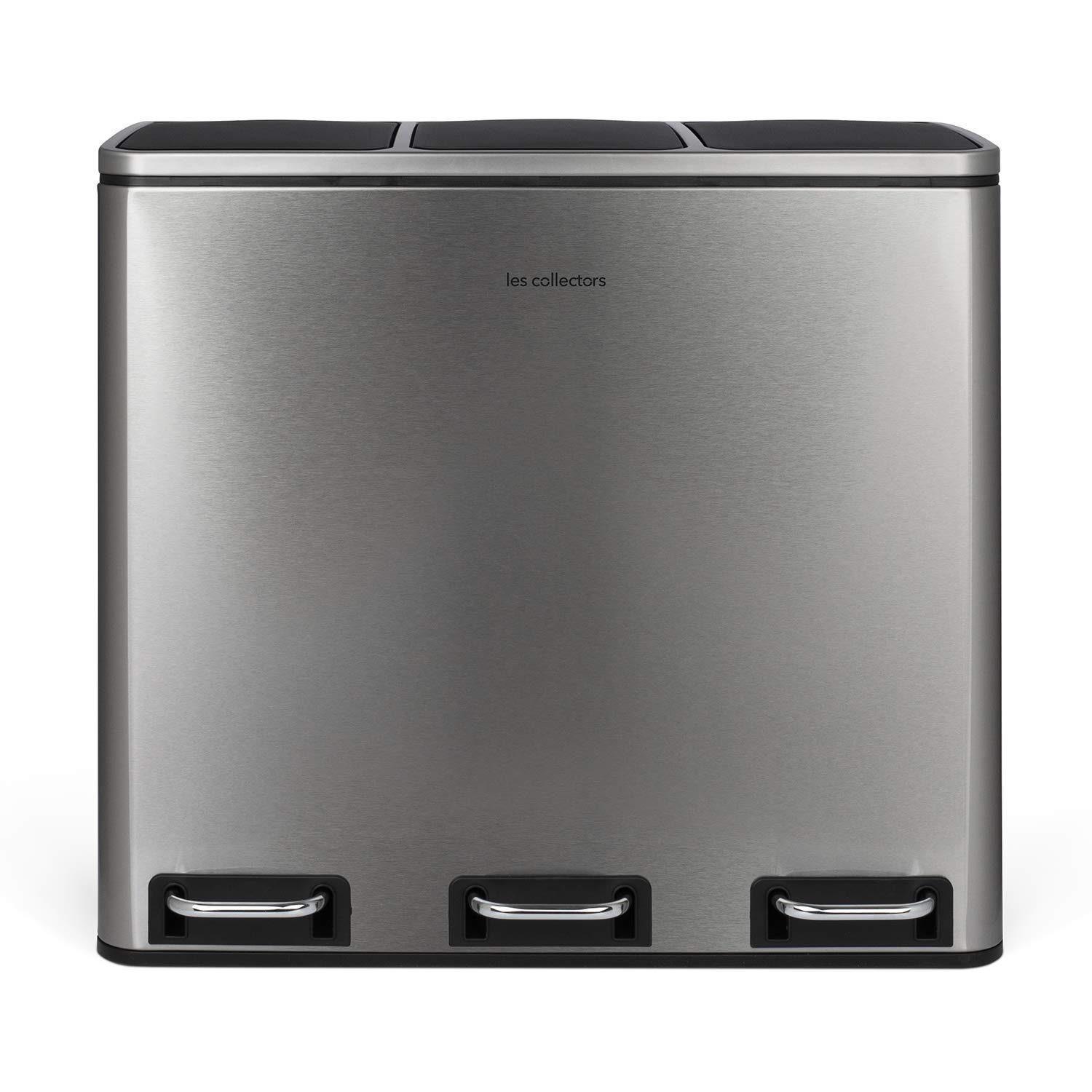 Les Collectors Poubelle de tri à pédale N°982, Acier inoxydable, Triple compartiment de 18L, Sac compatible 30L, Tri sélectif, Seaux amovibles, Résistante, Pratique, Fermeture silencieuse, Inox