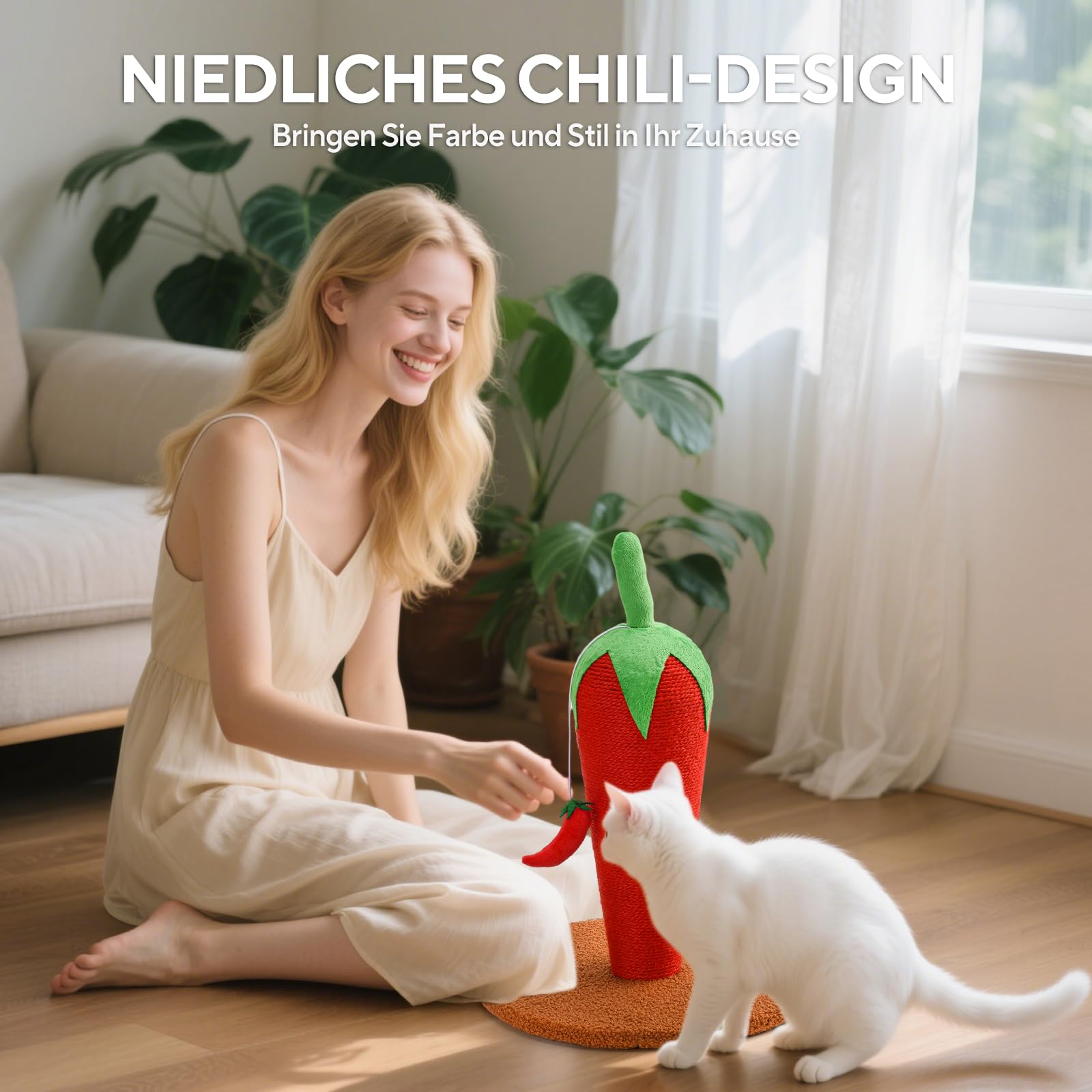 LIFLIX Kratzsäule für Katzen, 43cm Chili Kratzbaum Klein, Natursisal Kratzstamm für Indoor Katzen