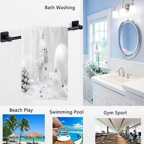 Miniatura 2 de Naanle Adorno de Navidad 3D con fondo de muñeco de nieve y copos de nieve, toalla de baño suave altamente absorbente, toallas de mano grandes,