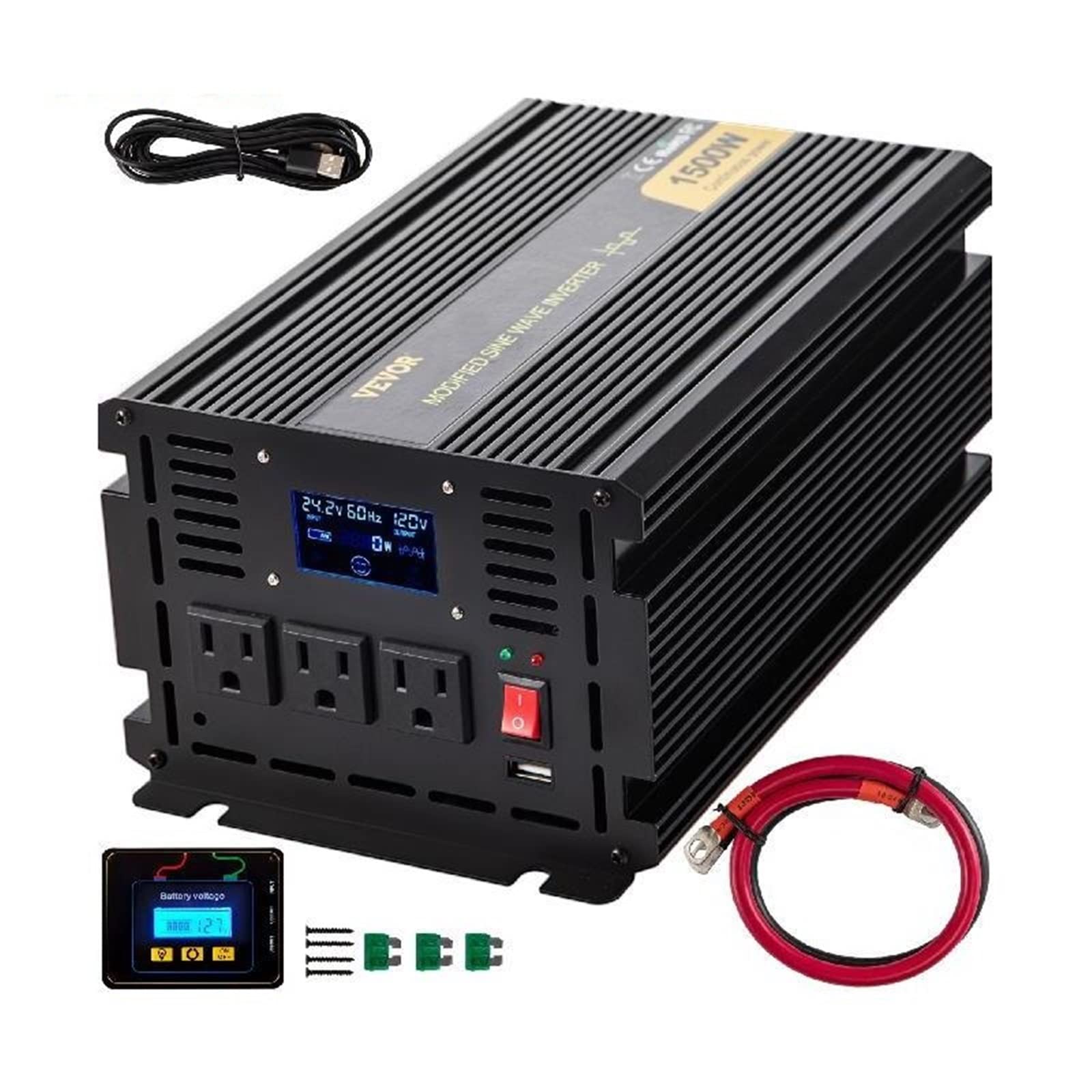 Zmodyfikowany falownik sinusoidalny DC12V / DC24V do AC120V Ekran LCD ze stopu aluminium i amp;Wskaźniki LED do zasilania samochodu w domu(1600W)