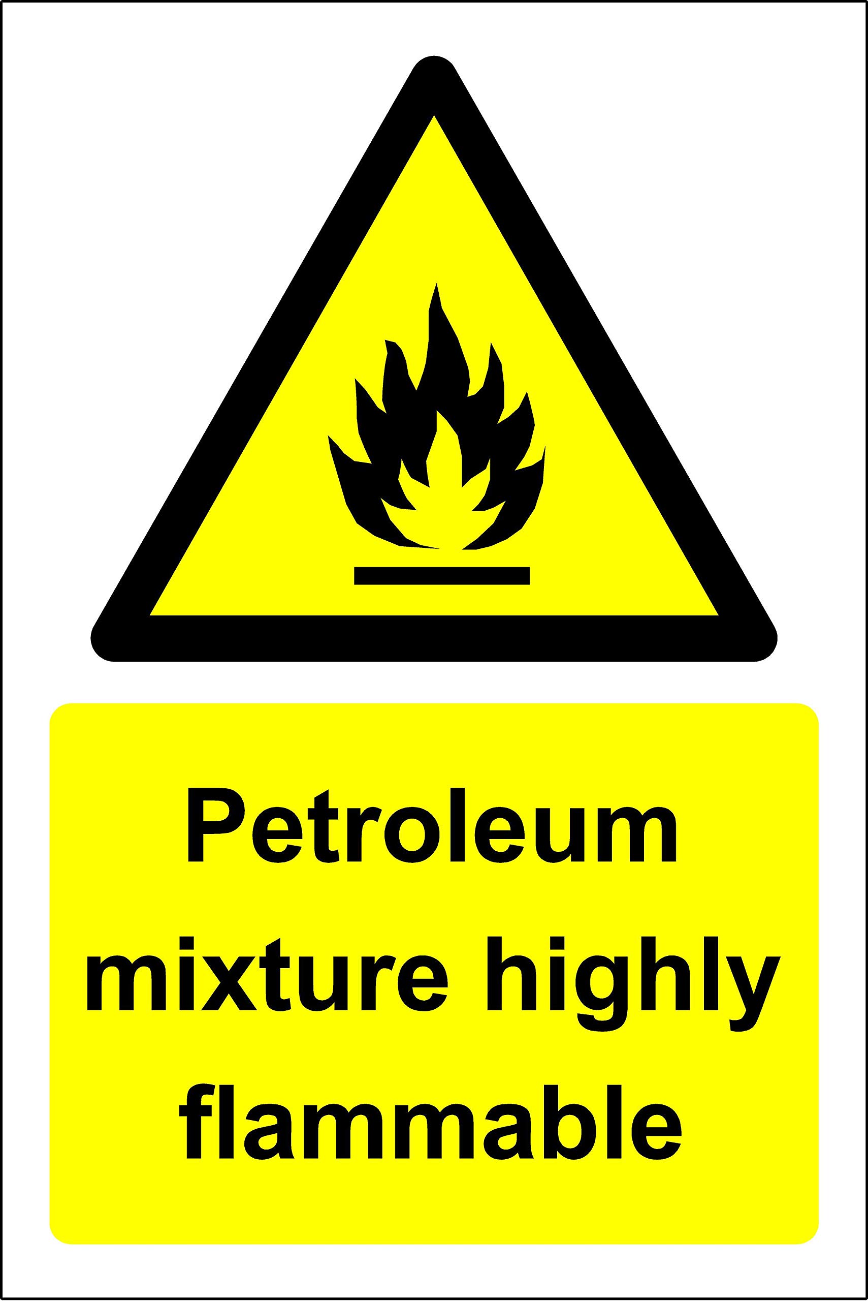 Kpcm Display Ltd Petroleum Mixture Highly Flammable Warning Safety Sign - Self Adhesive Sticker 200Mm X 150Mm