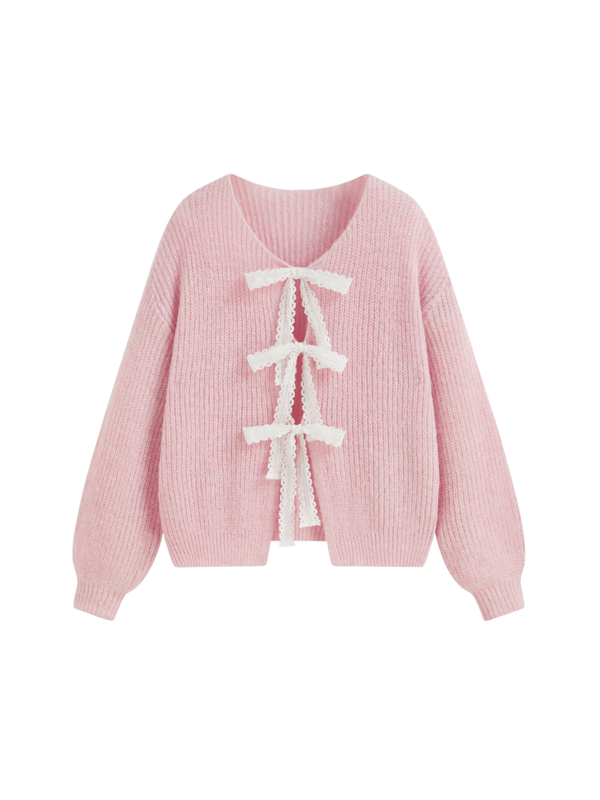CIDER Knit V-Neck Long Sleeve Tie Front Bow Oversized Cardigan