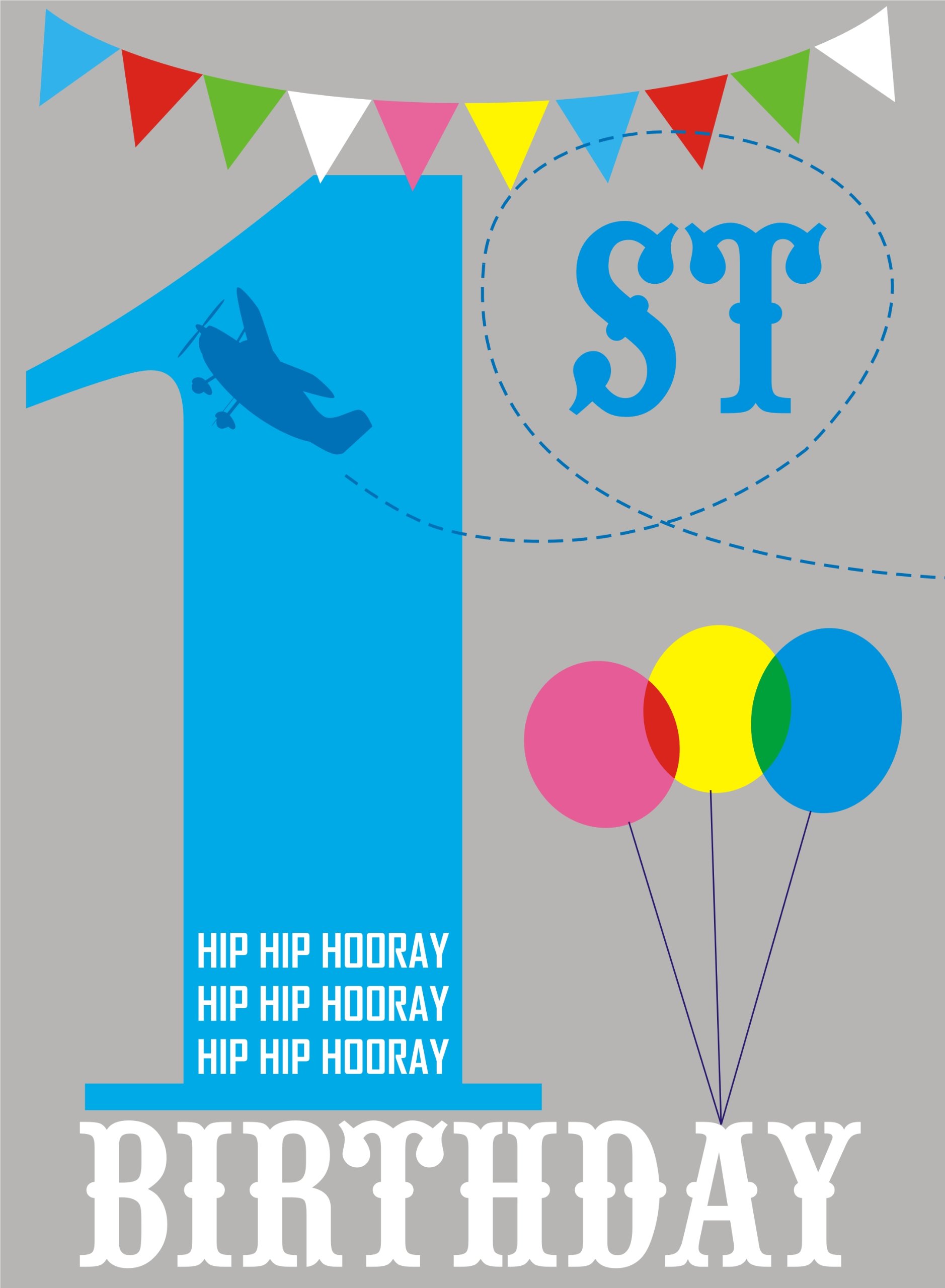 Claire Giles Greeting Cards, Happy 1st Birthday Card, Blue Age 1 Boys Birthday Greeting Card, "Hip Hip Hooray"