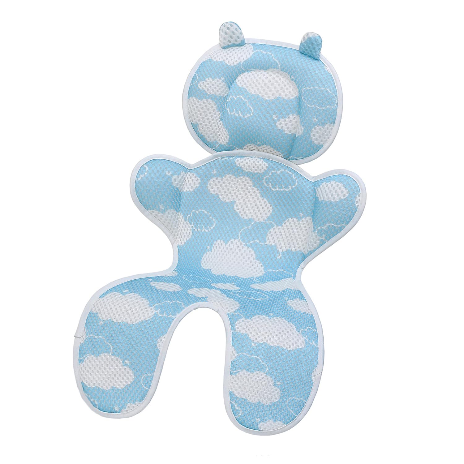 LAT 3D Mesh Baby Stroller Liner,Summer Universal Bear-Shaped Breathable Cooling Seat Pad,Washable Cushion Insert for Stroller,Car Seat,Pushchair,Buggy,Pram,Hook-on Seats(Blue White Clouds)