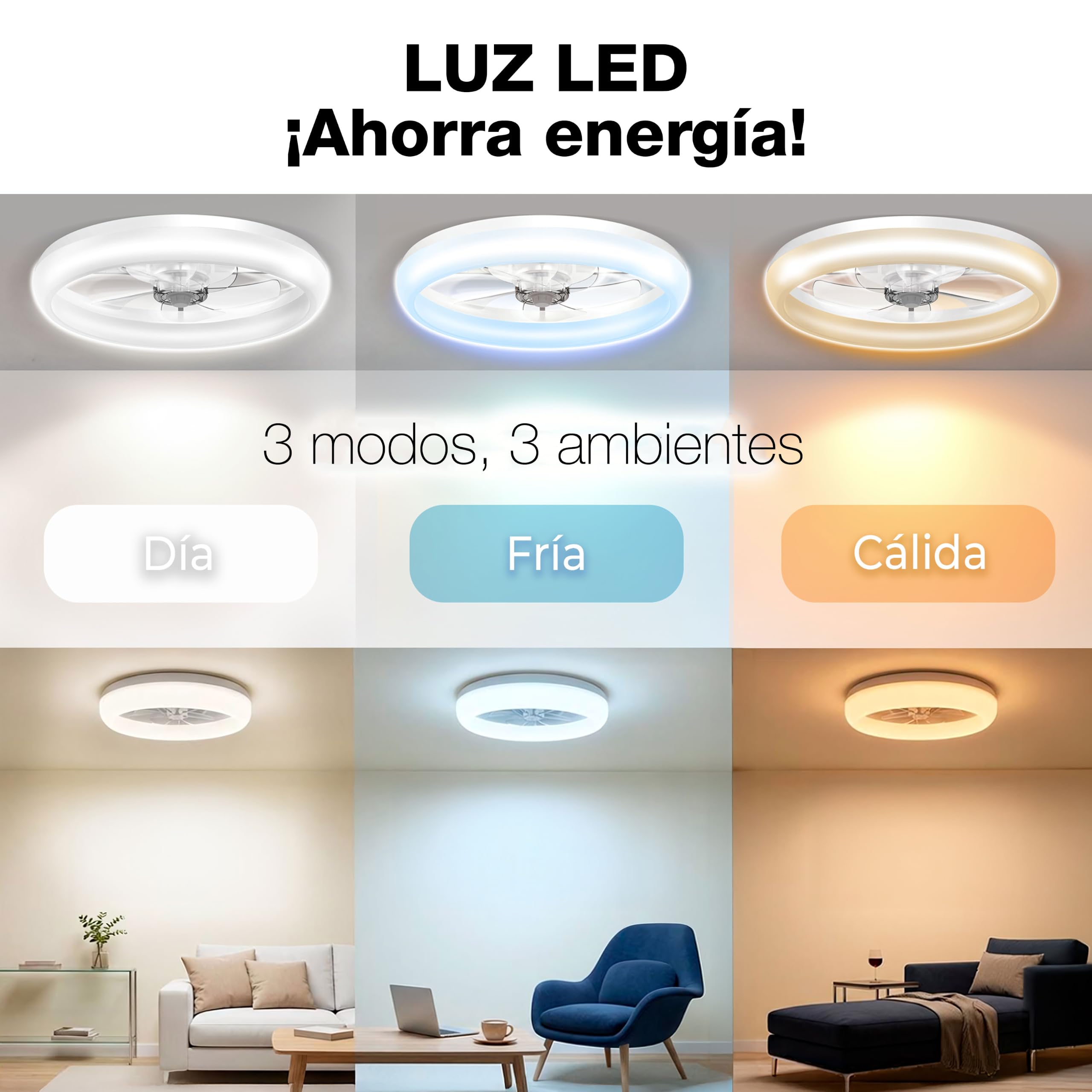 BrisaNova Ventilador Techo + Luz LED, Silencioso <35 dB, 6 Velocidades, Mando a Distancia, Motor Reversible, Temporizador; para Dormitorio, Habitaciones Pequeñas; 2 Tamaños 50 y 35,5 cm