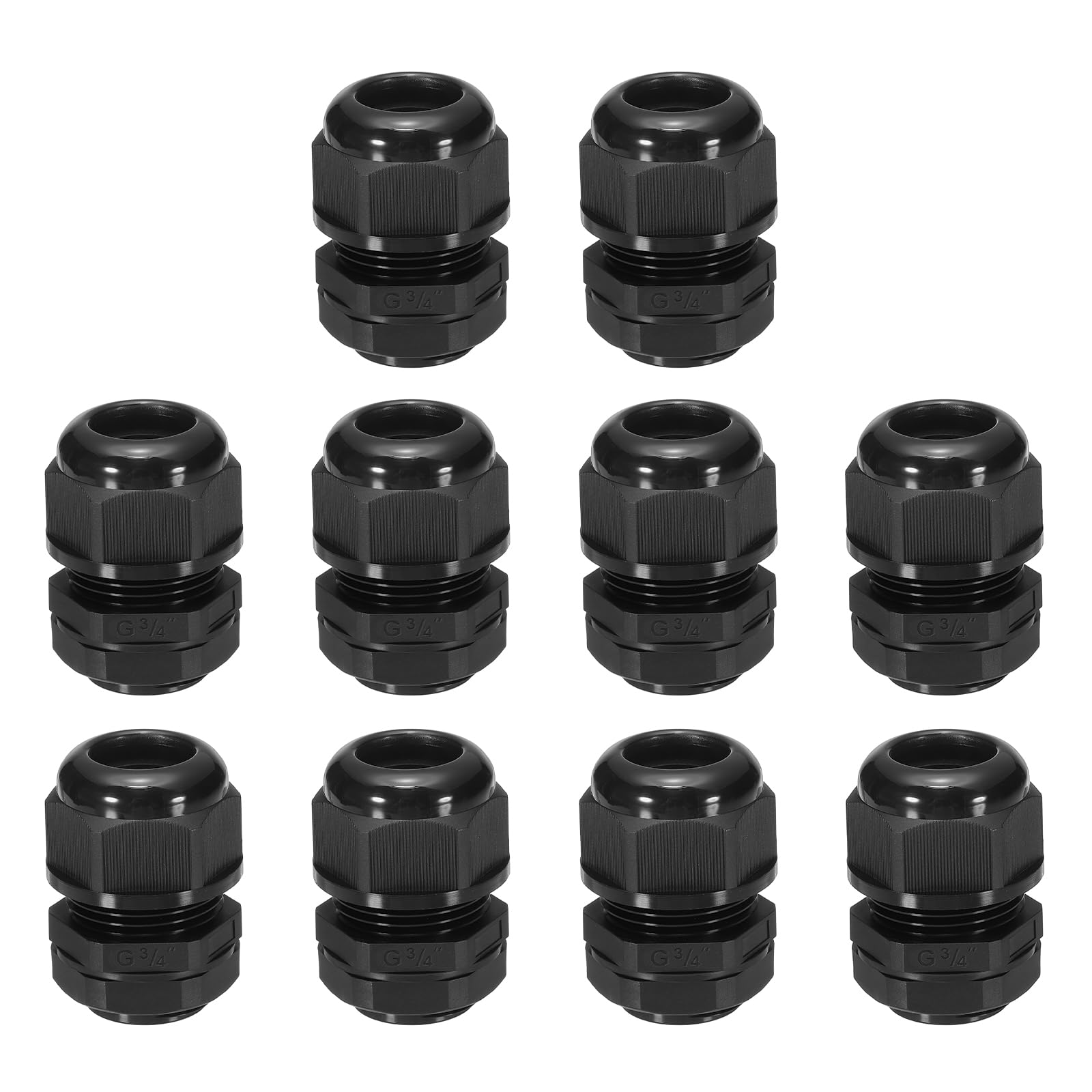 MECCANIXITY 10 Pcs G3/4" Cable Glands Adjustable 12.5-18mm PA6 Nylon IP68 Waterproof Connectors with Seals Anti-Corrosion for Industrial/Outdoor Electrical Systems (Black)