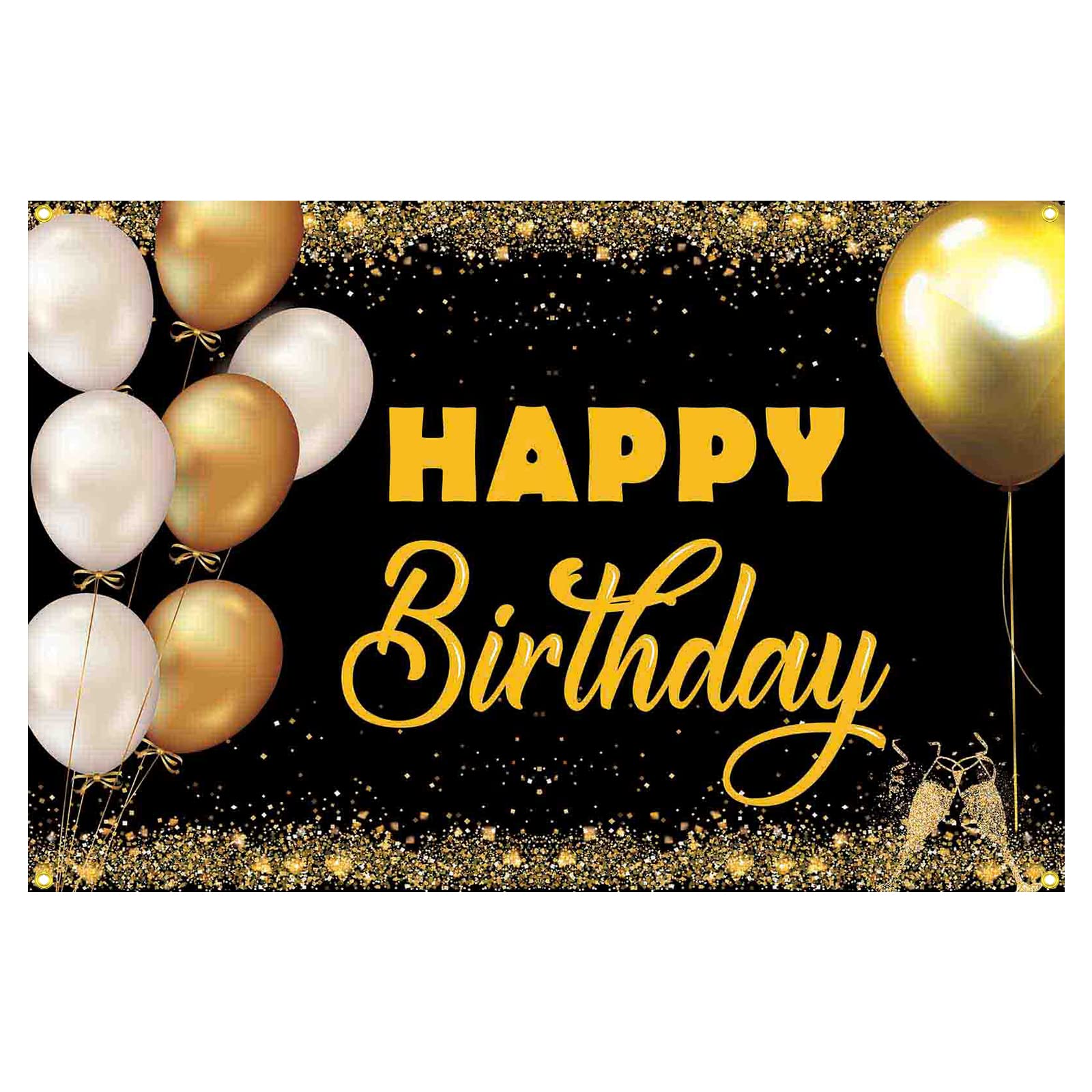 Photo 1 of 2pk- Happy Birthday Backdrop Banner 5.9x3.9 FT Extra Large Black and Gold Sign Poster for Birthday Anniversary Party Decoration Supplies, Style B