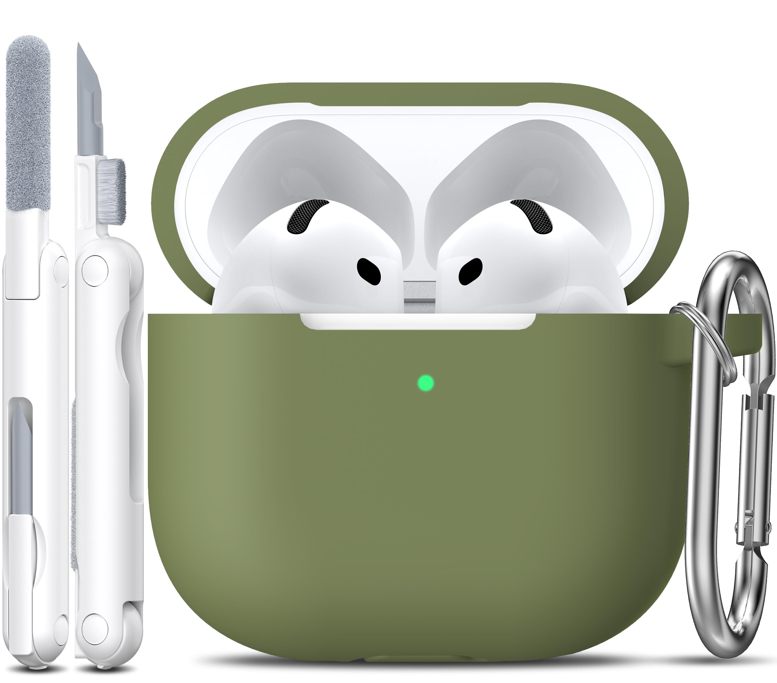 R-fun Silicone Case for AirPods 4 and AirPods 5, Olive Green | Compatible with Apple AirPods 4 & AirPods 5, Includes Keychain & Cleaner Kit, Supports Wireless Charging Global Recycled Standard Global Recycled Standard Global Recycled Standard