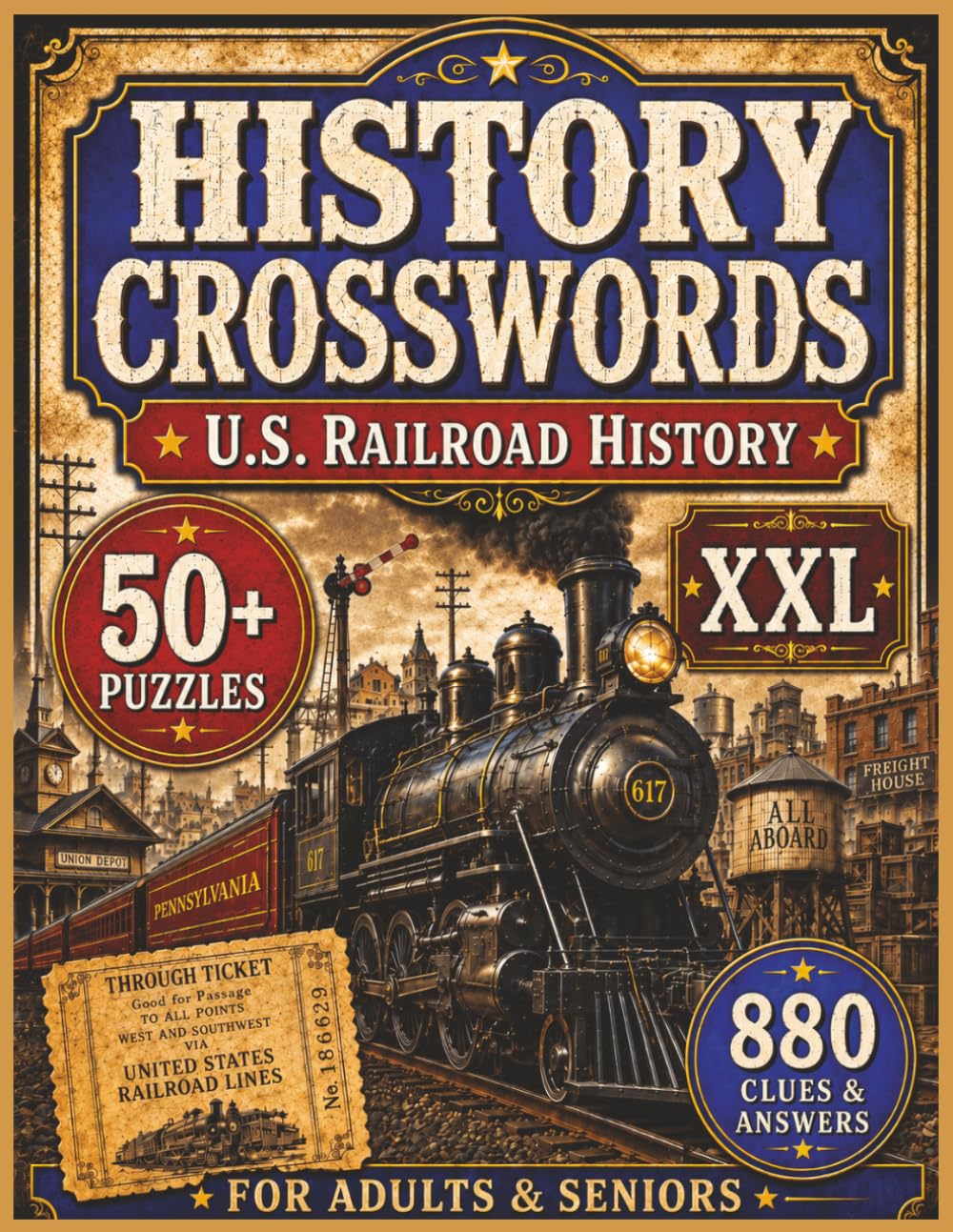 History Crosswords U.S. Railroad History XXL 50+ Puzzles 880 Clues & Answers for Adults & Seniors: History Crossword Puzzle Book about U.S. Railroad ... 110 pages | 50+ Puzzles | challenging gifts